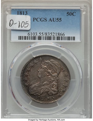image for: 1813 50C O-105, R.1, AU55 PCGS....