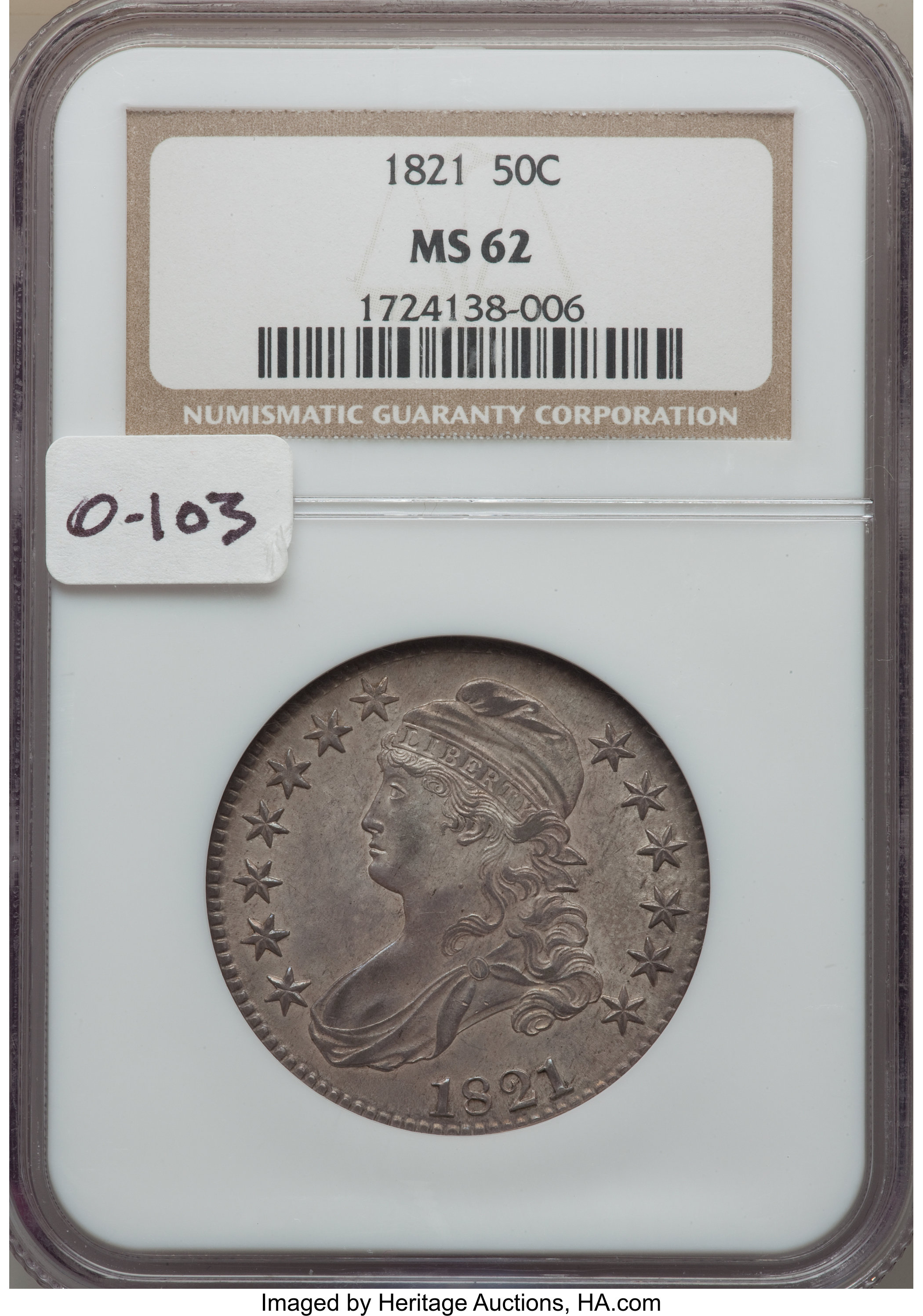 image for: 1821 50C O-103, R.2, MS62 NGC....