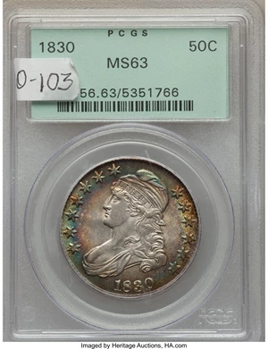 image for: 1830 50C Small 0, O-103, R.1, MS63 PCGS....