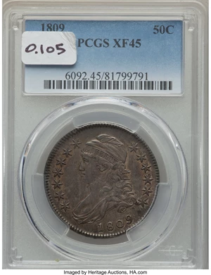 image for: 1809 50C Normal Edge, O-105, R.2, XF45 PCGS. PCGS Population: (2/9). NGC Census: (4/7).From The Southeast Kansas Coll...