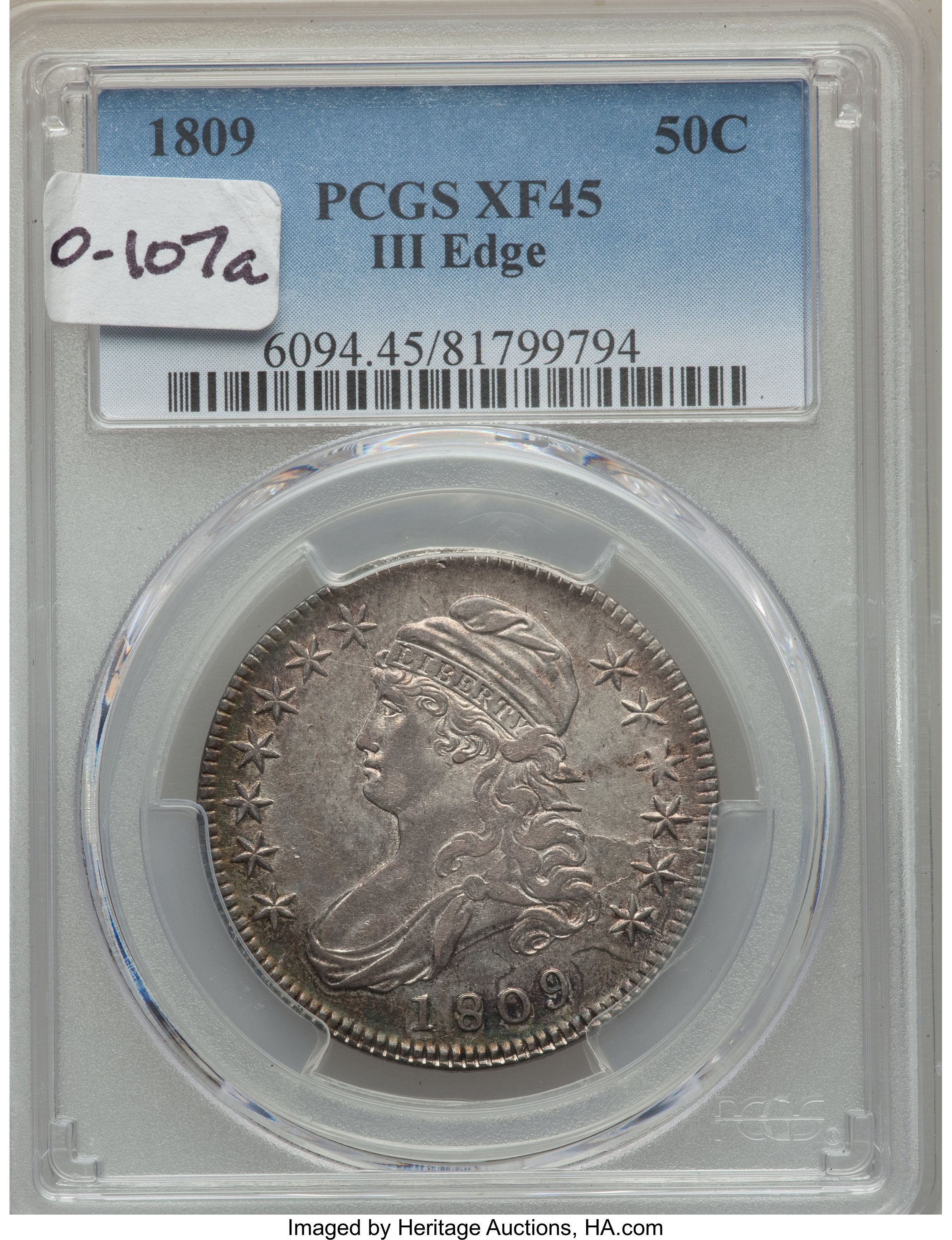 image for: 1809 50C III EDGE XF45 PCGS. O-107a, R.4. PCGS Population: (1/5). NGC Census: (1/2).  Mintage 1,405,810.From The Sout...