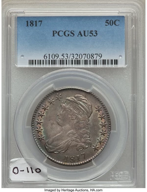 image for: 1817 50C O-110, R.2, AU53 PCGS. PCGS Population: (2/9). NGC Census: (1/9). Mintage 1,215,567.From The Southeast Kans...