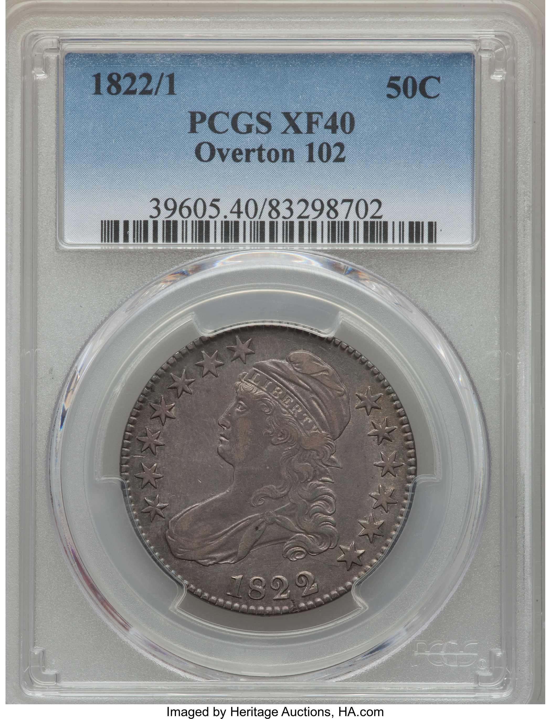 image for: 1822/1 50C O-102, High R.4, XF40 PCGS. PCGS Population: (1/12). NGC Census: (1/5). CDN: $130 Whsle. Bid for problem-free NG...