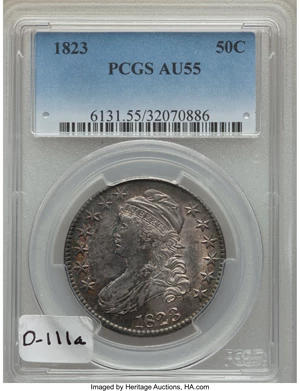 image for: 1823 50C AU55 PCGS. O-111a, R.2. PCGS Population: (4/2). NGC Census: (2/2). Mintage 1,694,200.From The Southeast Kan...