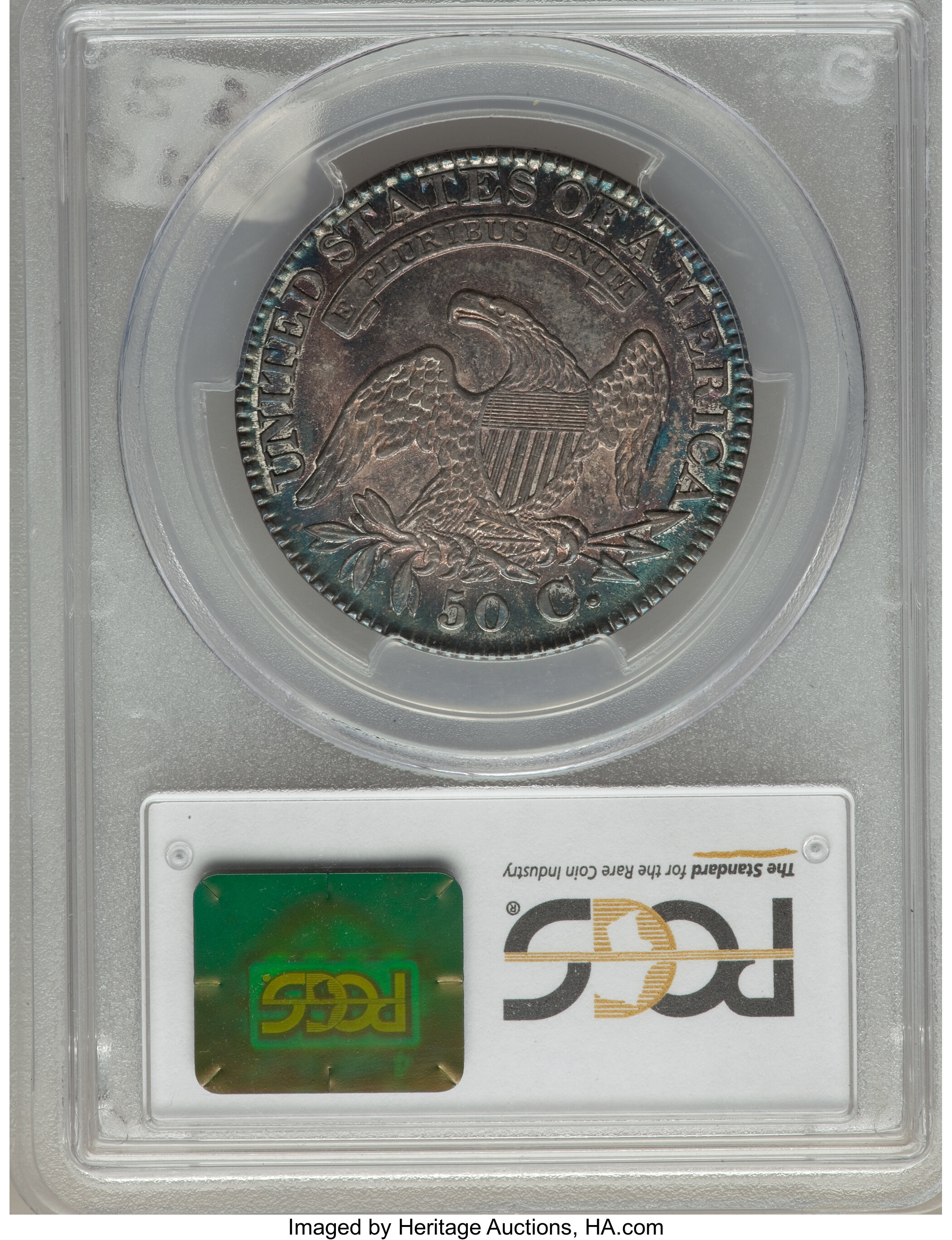 image for: 1827 50C Square Base 2, O-132, R.3, AU58 PCGS. PCGS Population: (2/2). NGC Census: (1/3). CDN: $825 Whsle. Bid for problem-...