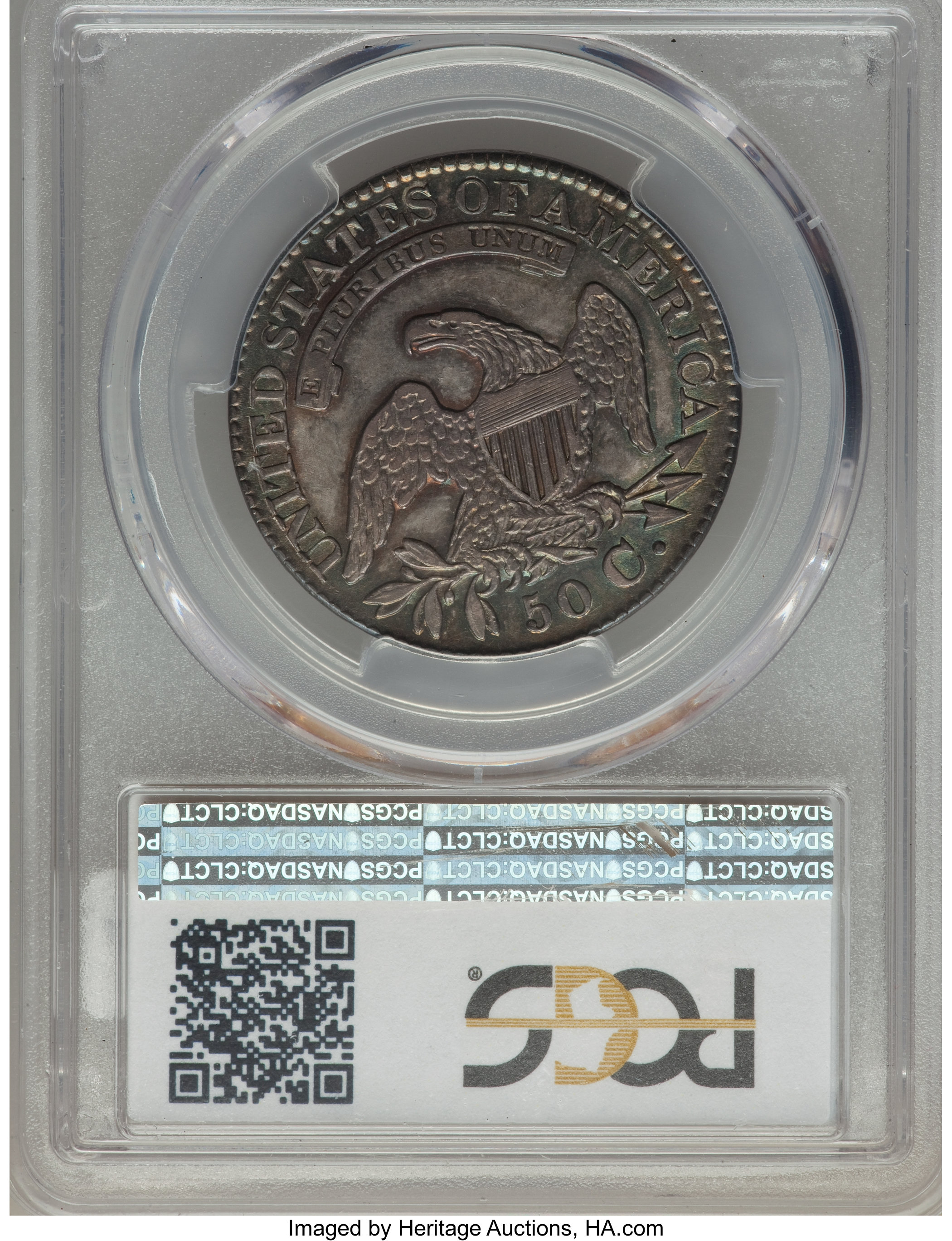 image for: 1828 50C Square Base 2, Small 8s, Large Letters, O-113, R.3, AU55 PCGS. PCGS Population: (4/1). NGC Census: (1/10).Fr...