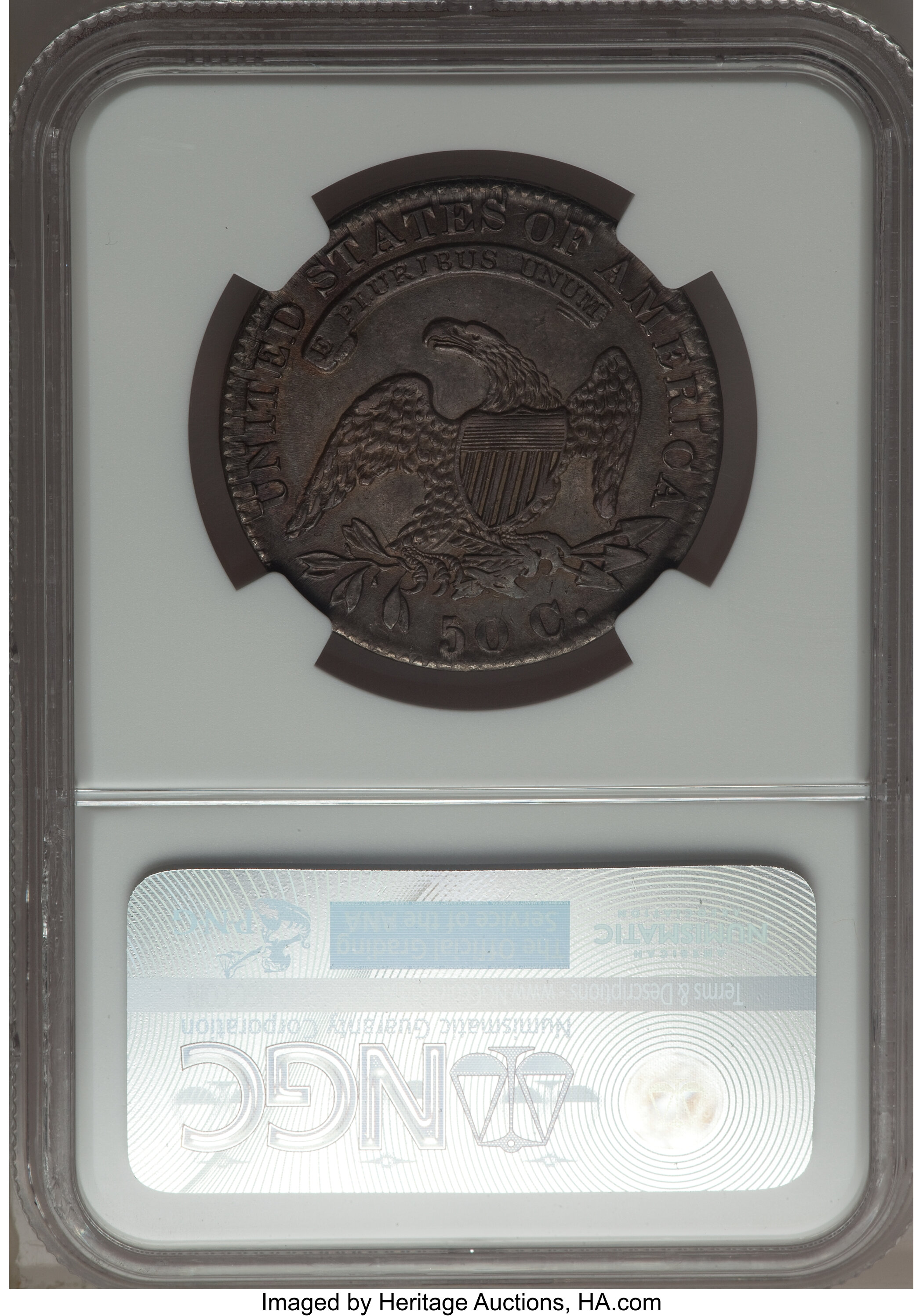 image for: 1832 50C Small Letters, O-102, R.1, AU58 NGC. NGC Census: (7/5). PCGS Population: (1/1). CDN: $825 Whsle. Bid for problem-f...
