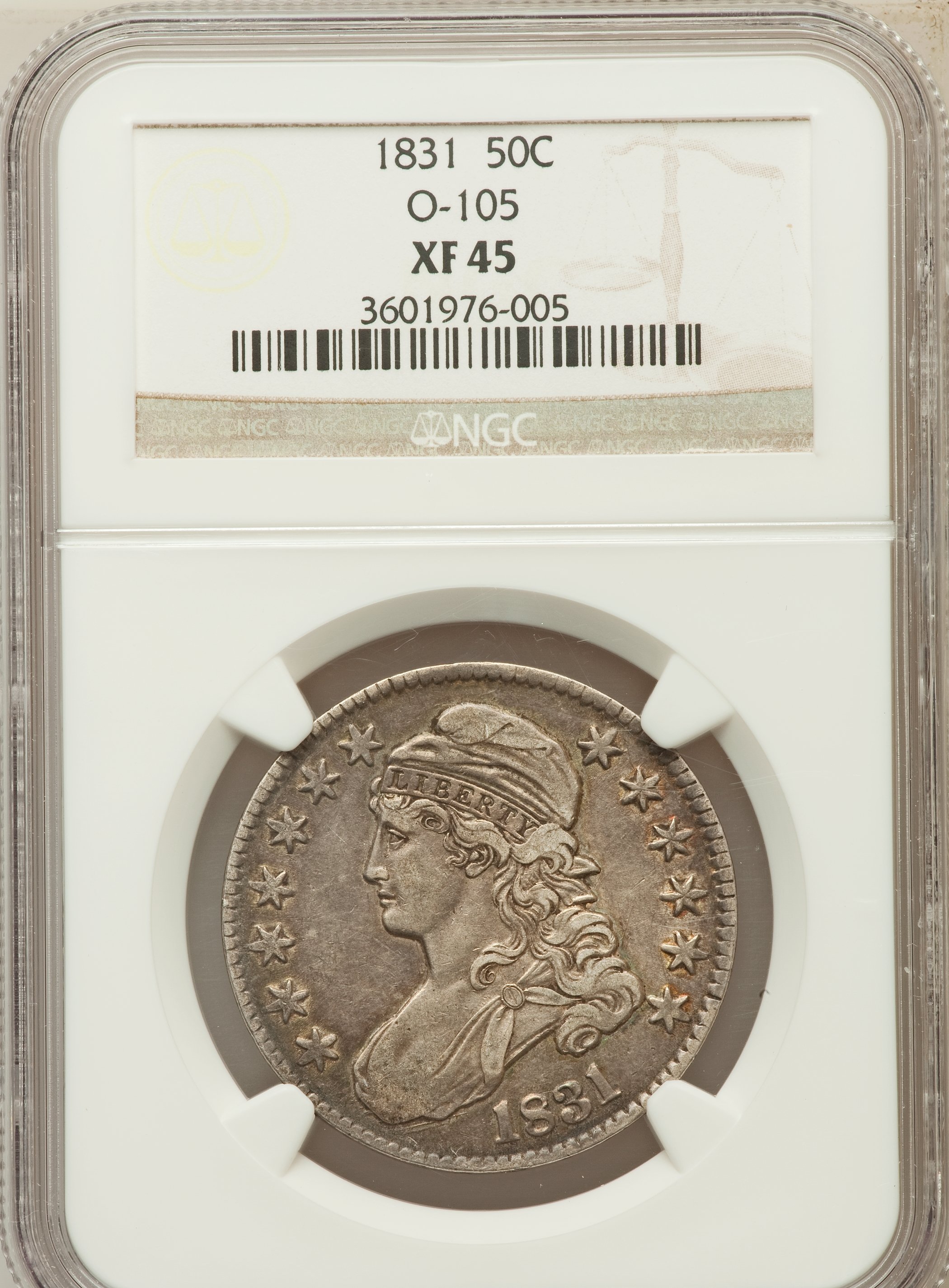 image for: 1831 50C XF45 NGC.  O-105. NGC Census: (0/0). PCGS Population (0/3)....