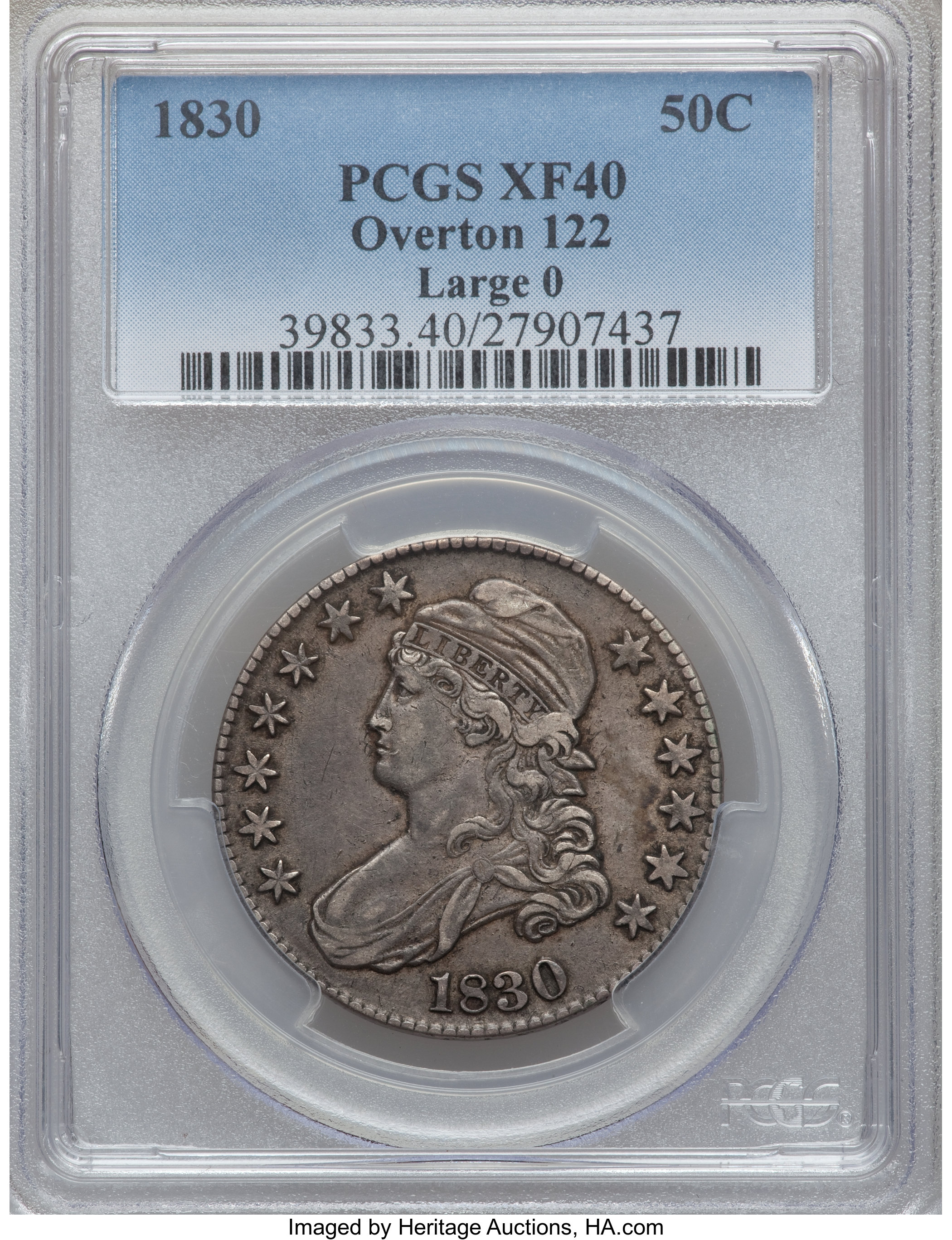 image for: 1830 50C Large 0 XF40 PCGS. O-122. PCGS Population (0/0). NGC Census: (0/0)....