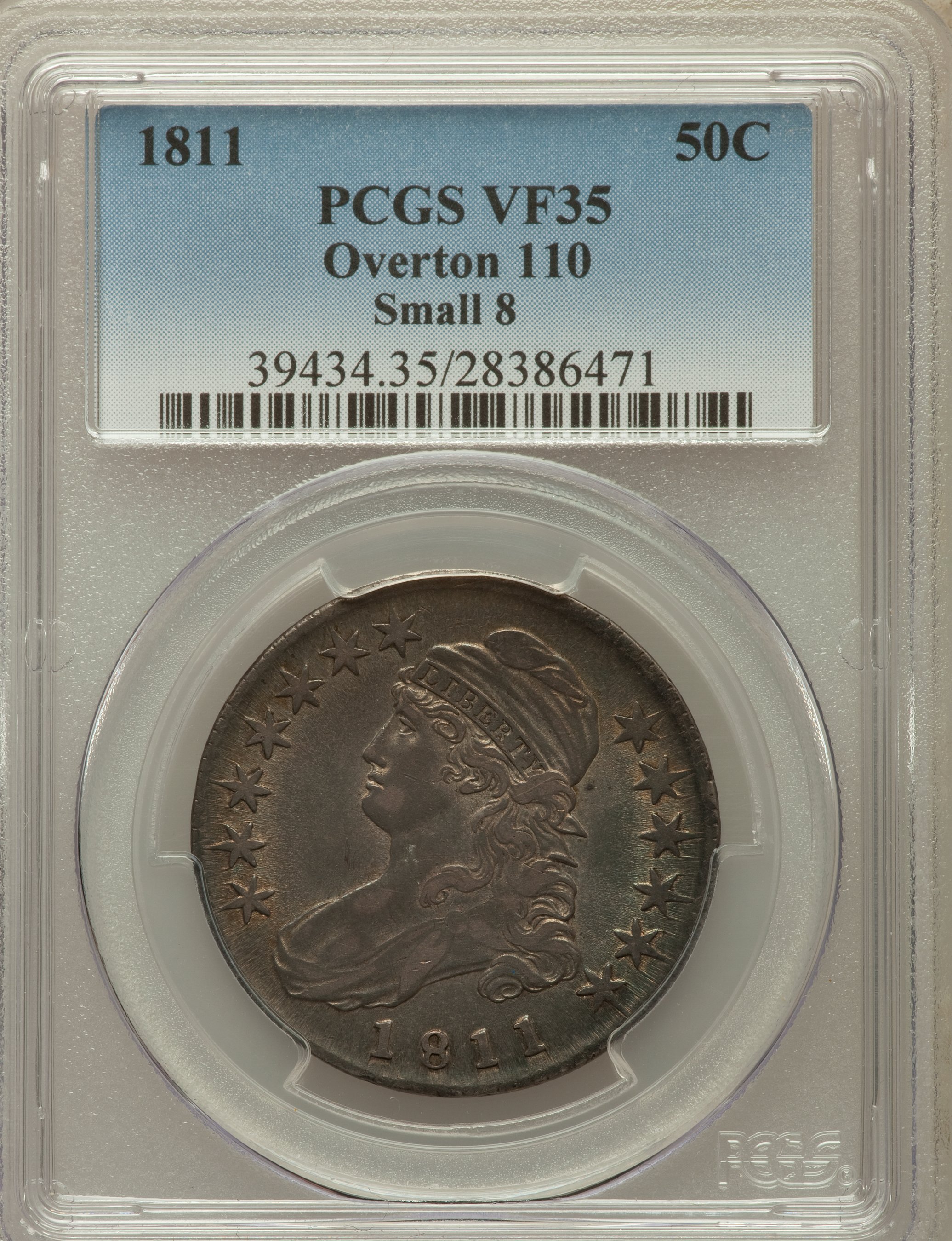 image for: 1811 50C Small 8, O-110, R.1, VF35 PCGS. PCGS Population (0/0). NGC Census: (0/0).  ...