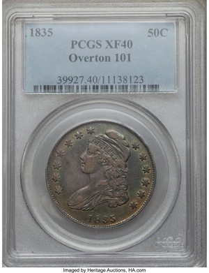 image for: 1835 50C O-101 XF40 PCGS. PCGS Population (0/0). NGC Census: (0/0)....