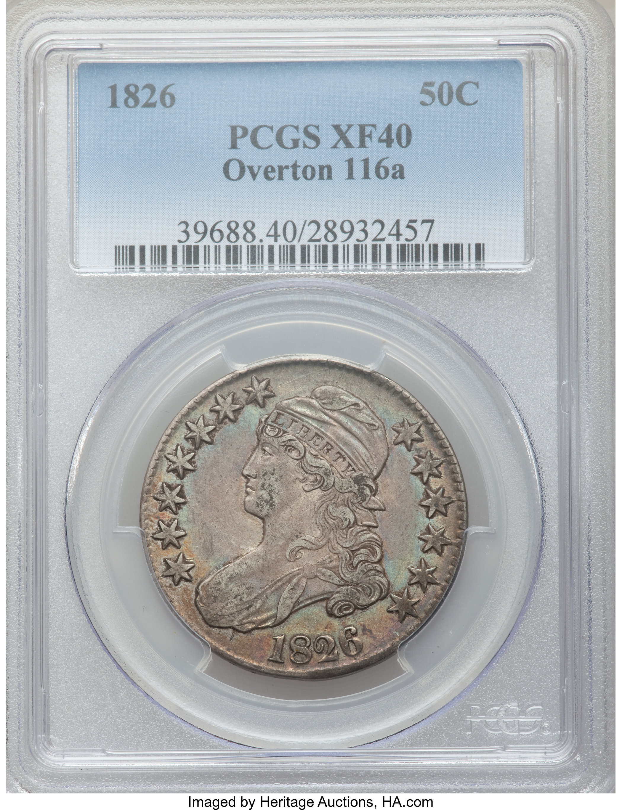 image for: 1826 50C O-116a XF40 PCGS. PCGS Population (3/6). NGC Census: (0/0)....