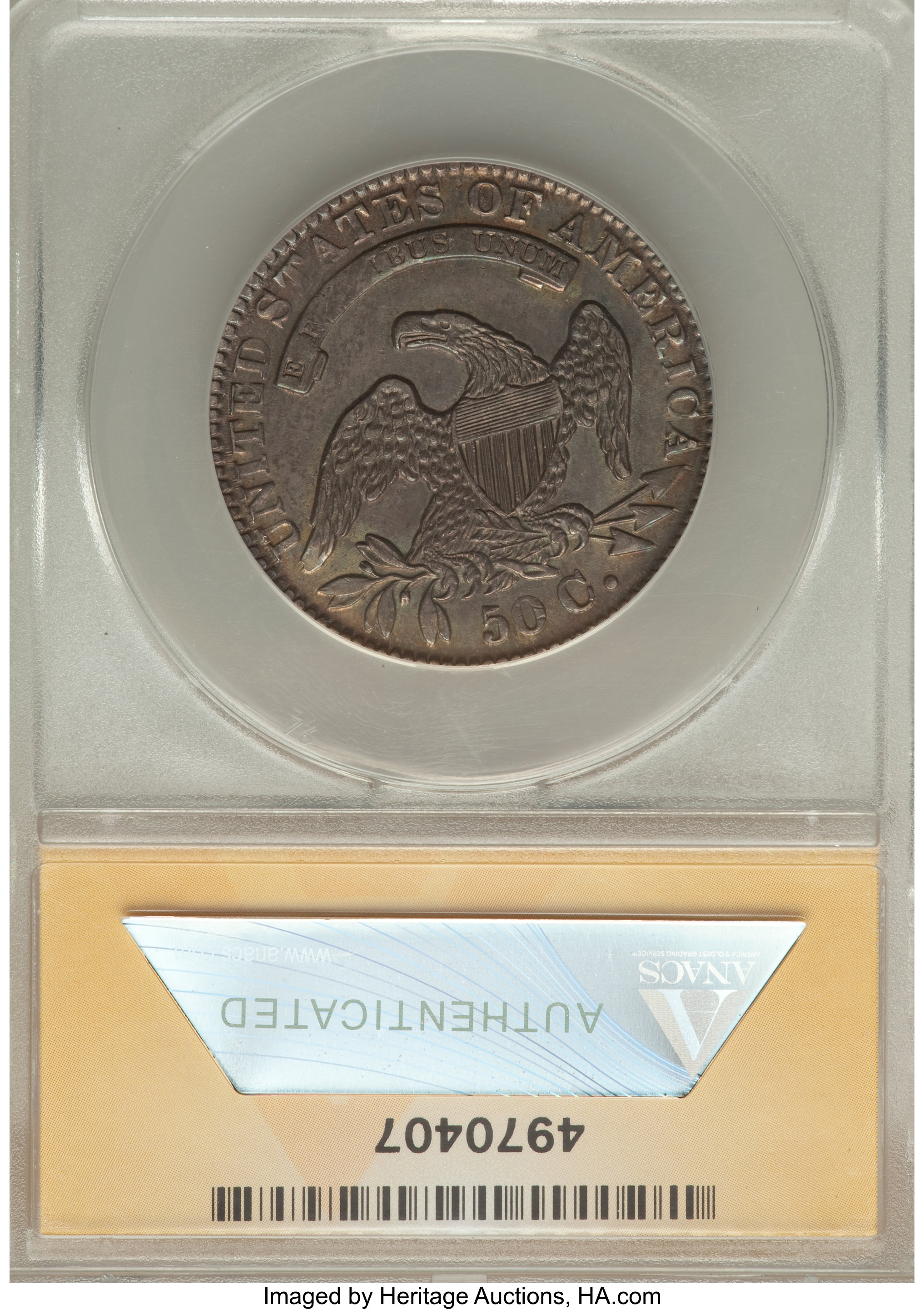 image for: 1831 50C O-111, R.1, -- Artificially Toned -- ANACS. AU55 Details. NGC Census: (7/10). PCGS Population (3/5).  ...