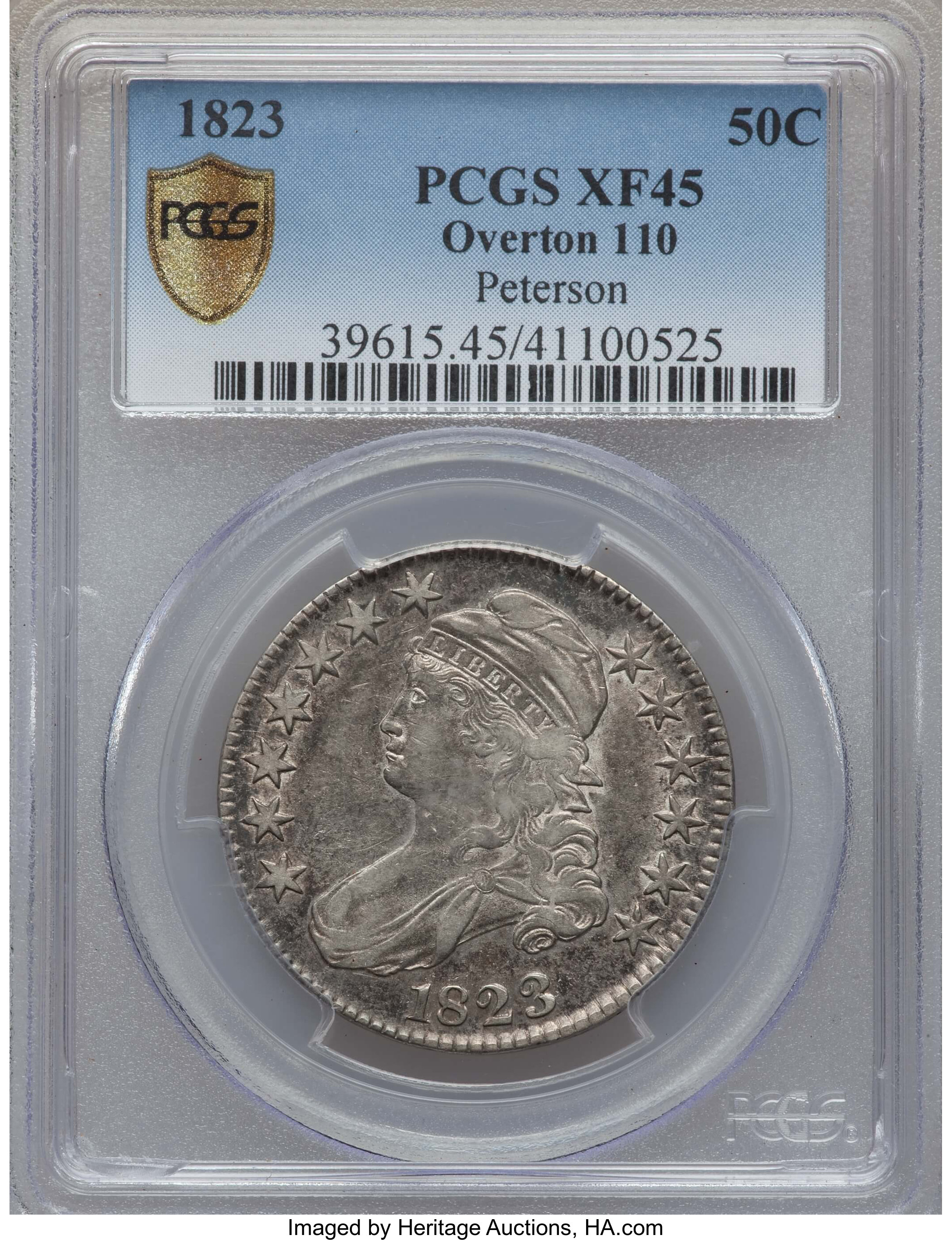 image for: 1823 50C O-110, R.2, XF45 PCGS Secure. Ex: Peterson. PCGS Population: (1/5 and 0/0+). NGC Census: (6/12 and 0/0+).  ...
