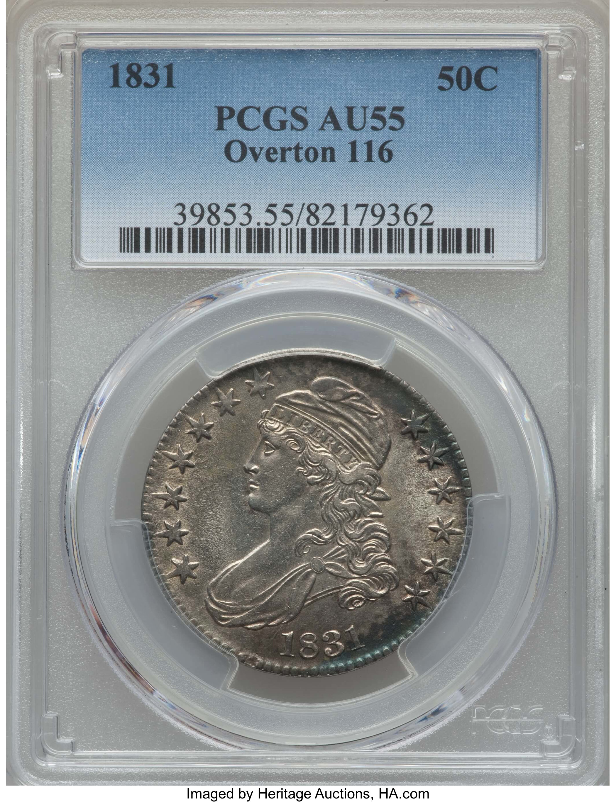 image for: 1831 50C O-116, R.3, AU55 PCGS. PCGS Population: (2/1). NGC Census: (2/5).  Mintage 5,873,660. ...