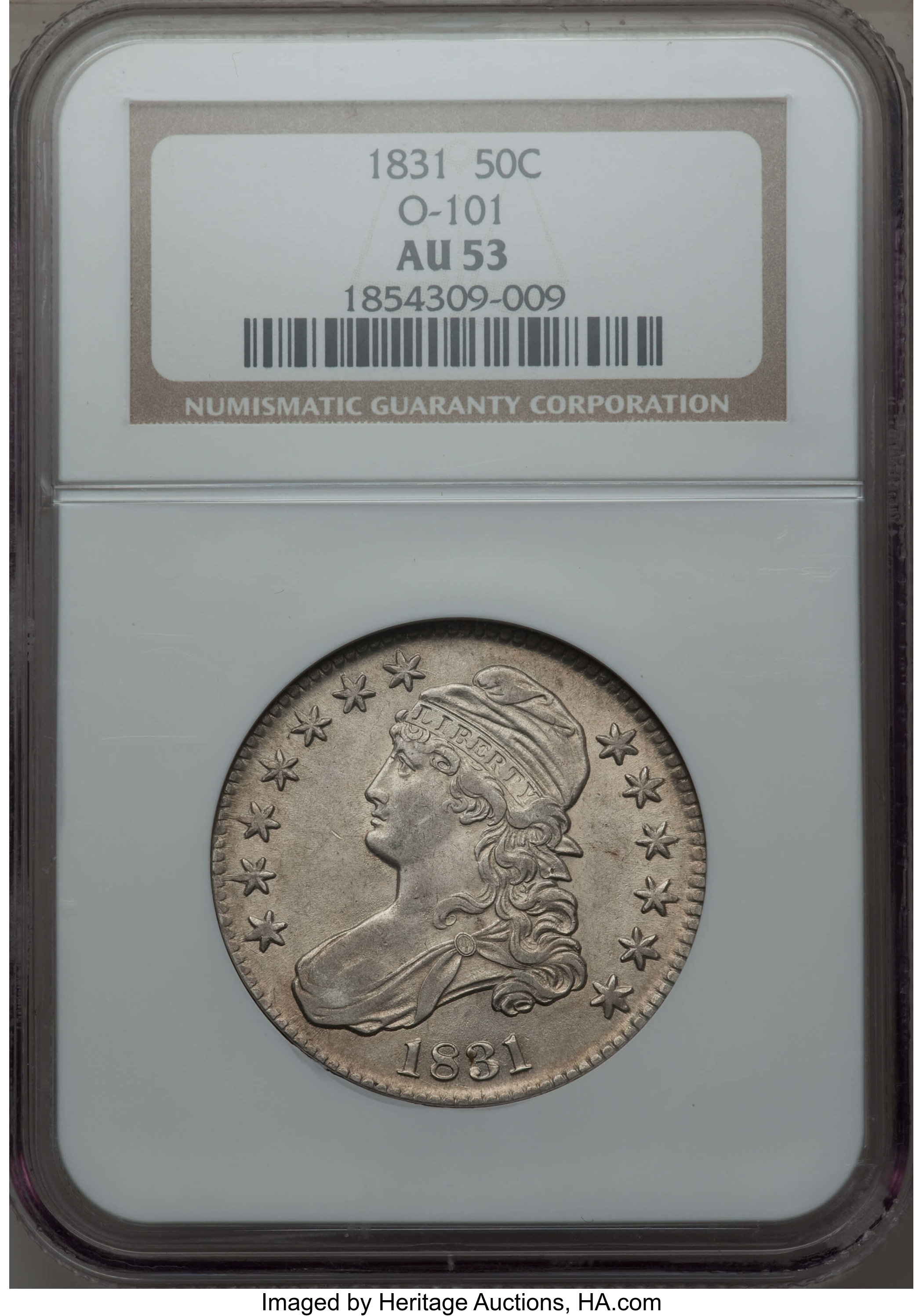 image for: 1831 50C O-101, R.2, AU53 NGC. NGC Census: (3/7). PCGS Population: (1/5).  Mintage 5,873,660. ...