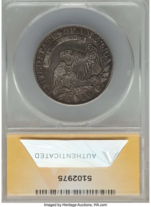 image for: 1827 50C Square Base 2, O-106, R.2, -- Bent -- ANACS. O-106. NGC Census: (1/41). PCGS Population: (3/22). ...