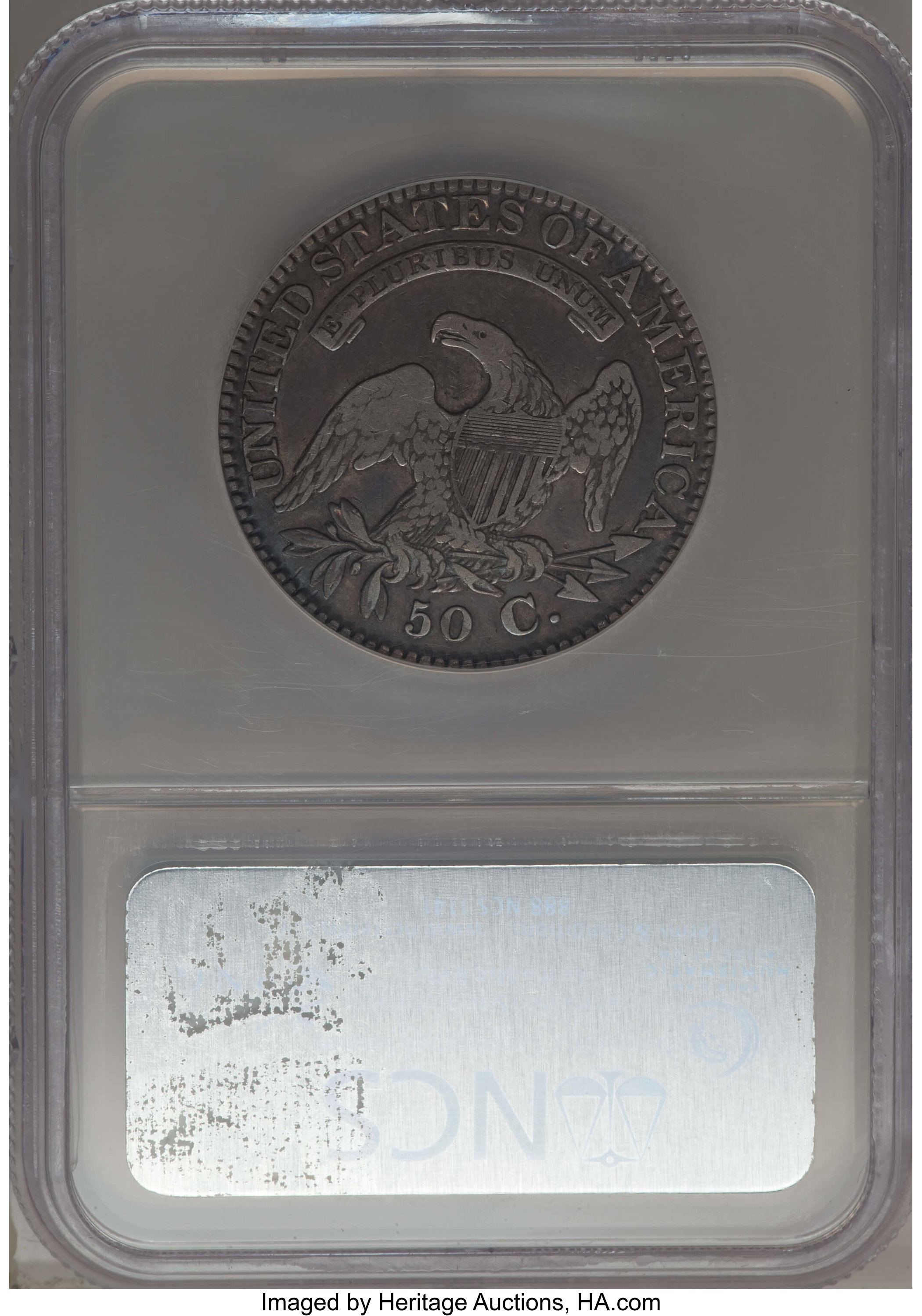 image for: 1827 50C Square Base 2, O-132, R.3, VF20 NCS. VF. NGC Census: (0/14). PCGS Population: (0/9). CDN: $75 Whsle. Bid for probl...