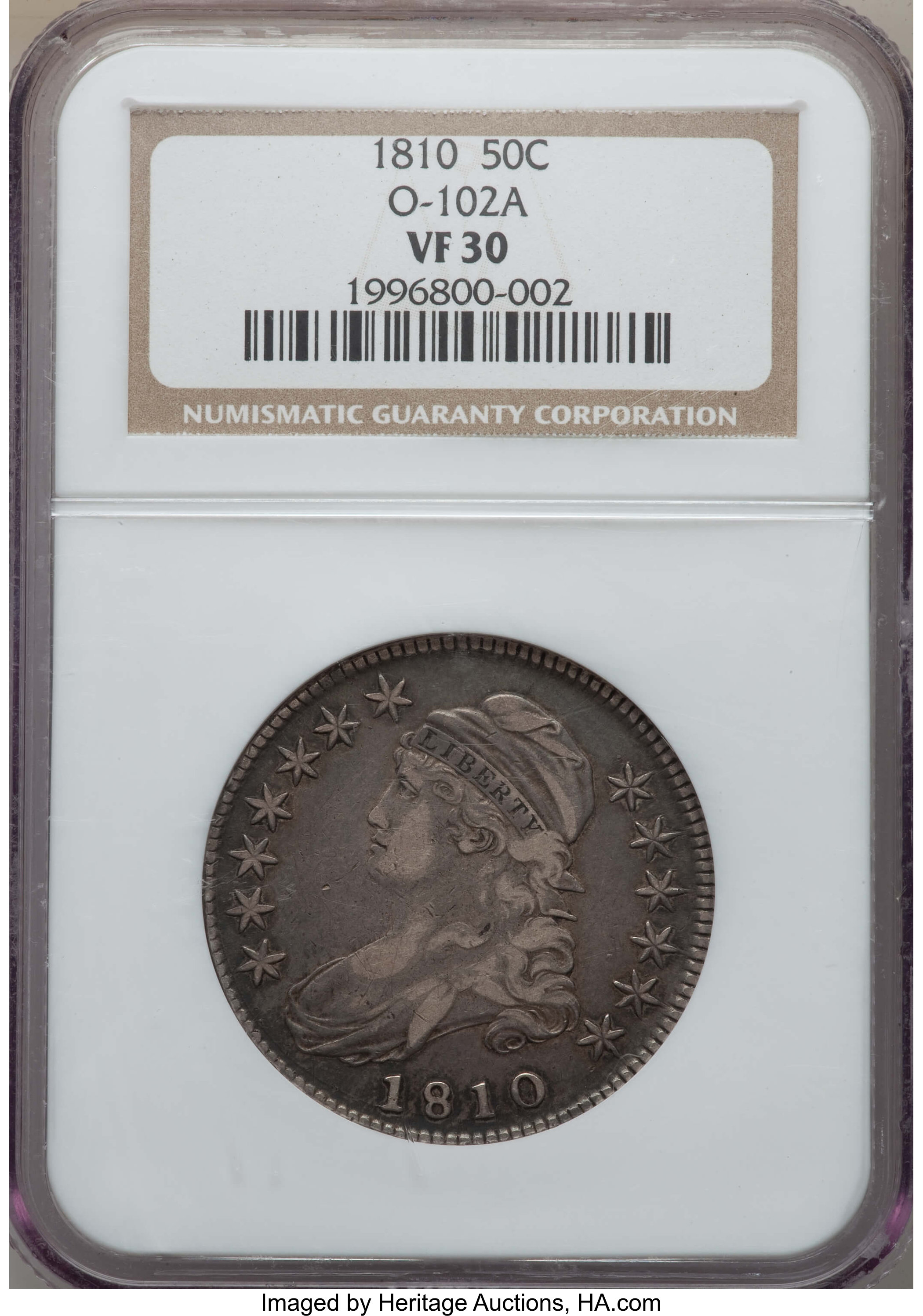 image for: 1810 50C O-102a, R.1, VF30 NGC. NGC Census: (3/18). PCGS Population: (1/14).  ...