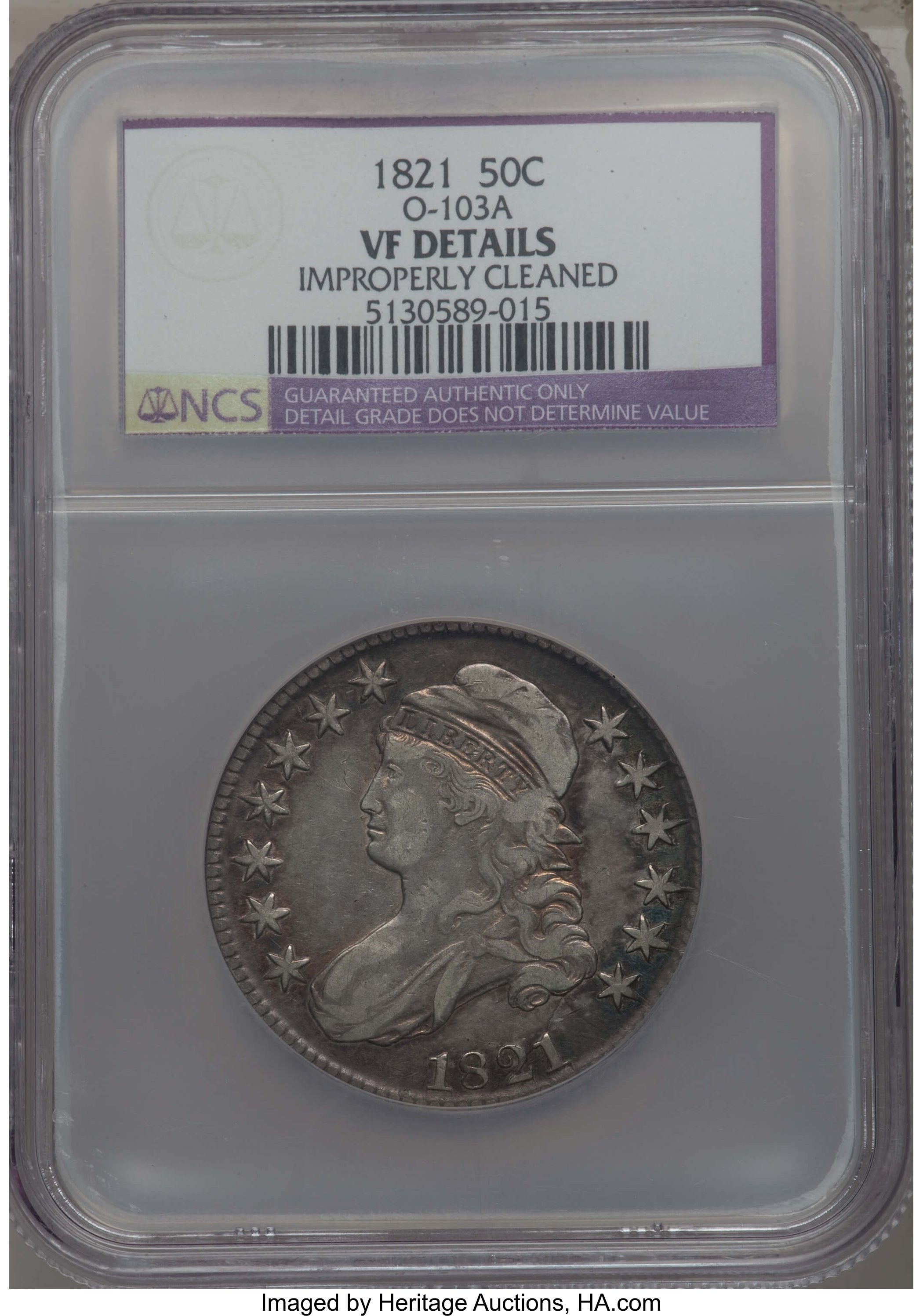 image for: 1821 50C O-103a, R.4, -- Improperly Cleaned -- NCS. VF Details. NGC Census: (1/7). PCGS Population: (0/5). CDN: $75 Whs...
