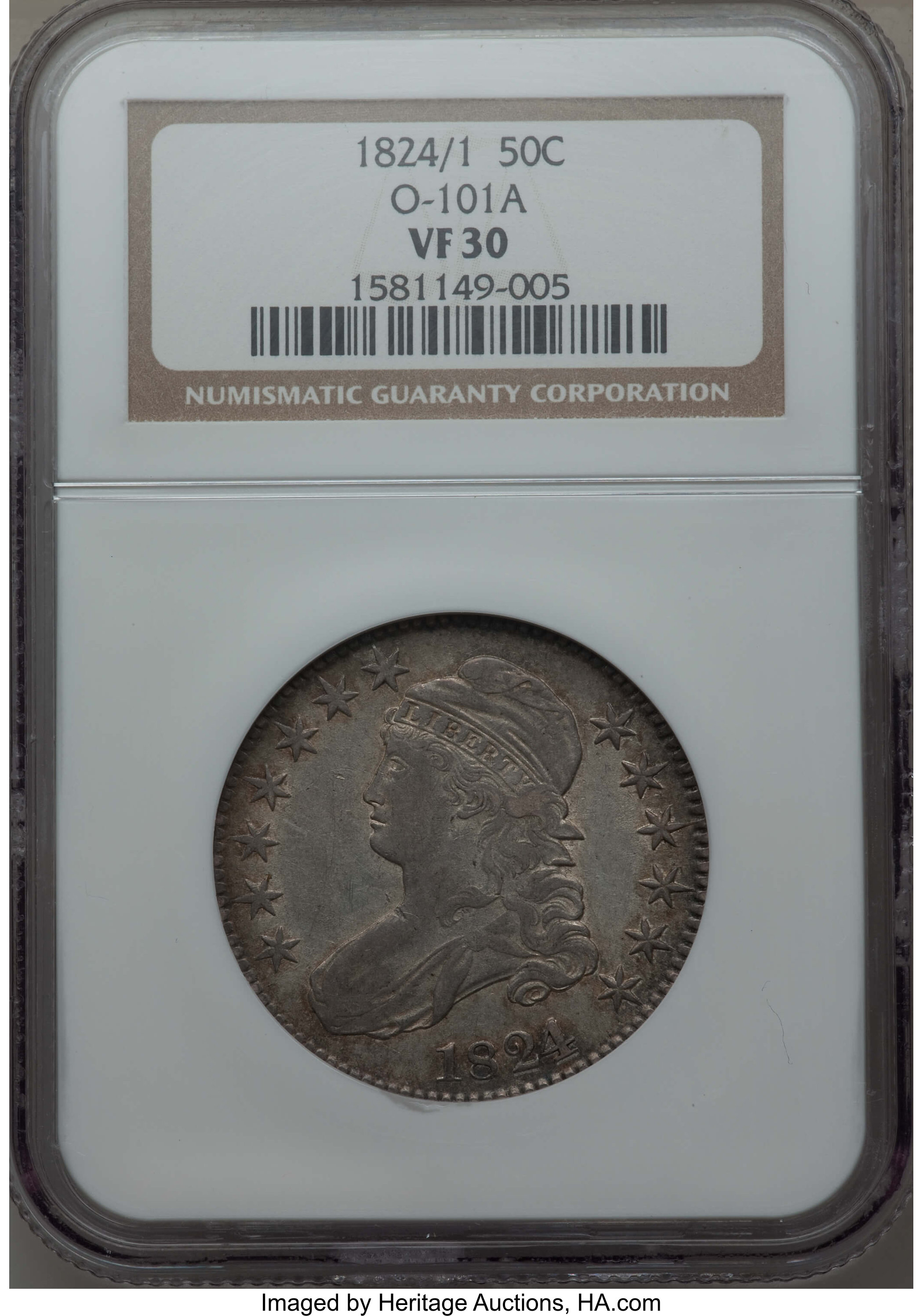 image for: 1824/1 50C O-101a, R.2, VF30 NGC. NGC Census: (2/24). PCGS Population: (3/16).  ...