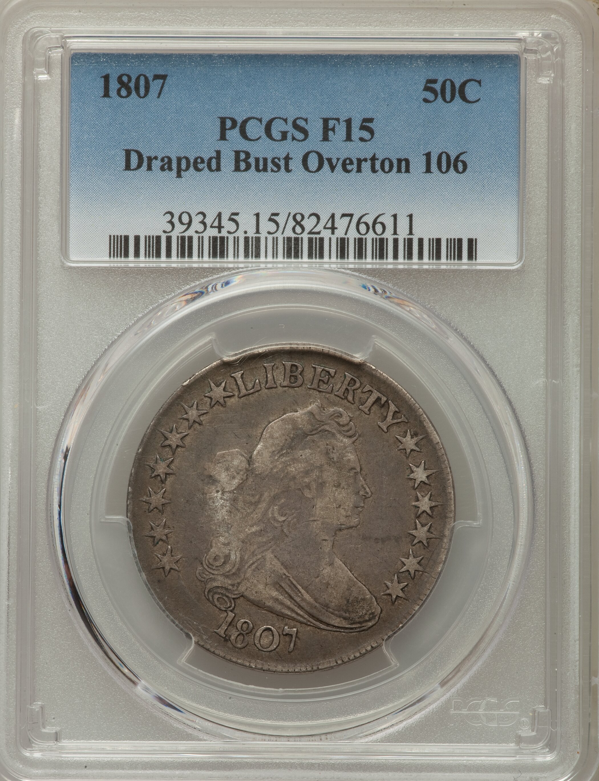 image for: 1807 50C Draped Bust, O-106, T-6, R.3, Fine 15 PCGS. PCGS Population: (2/6). NGC Census: (1/15).  ...