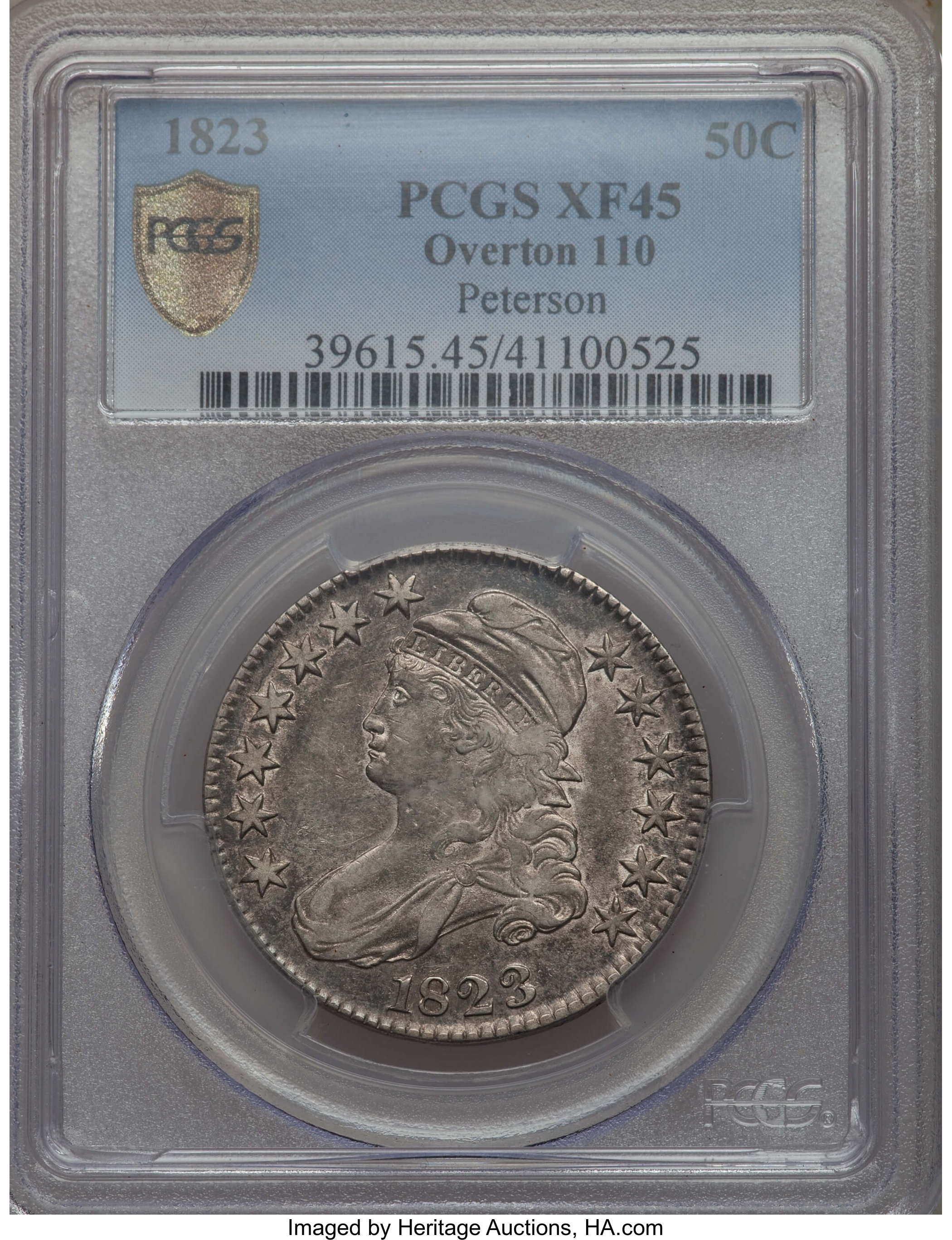 image for: 1823 50C O-110, R.2, XF45 PCGS Secure. Ex: Peterson. PCGS Population: (1/4 and 0/0+). NGC Census: (6/11 and 0/0+)....