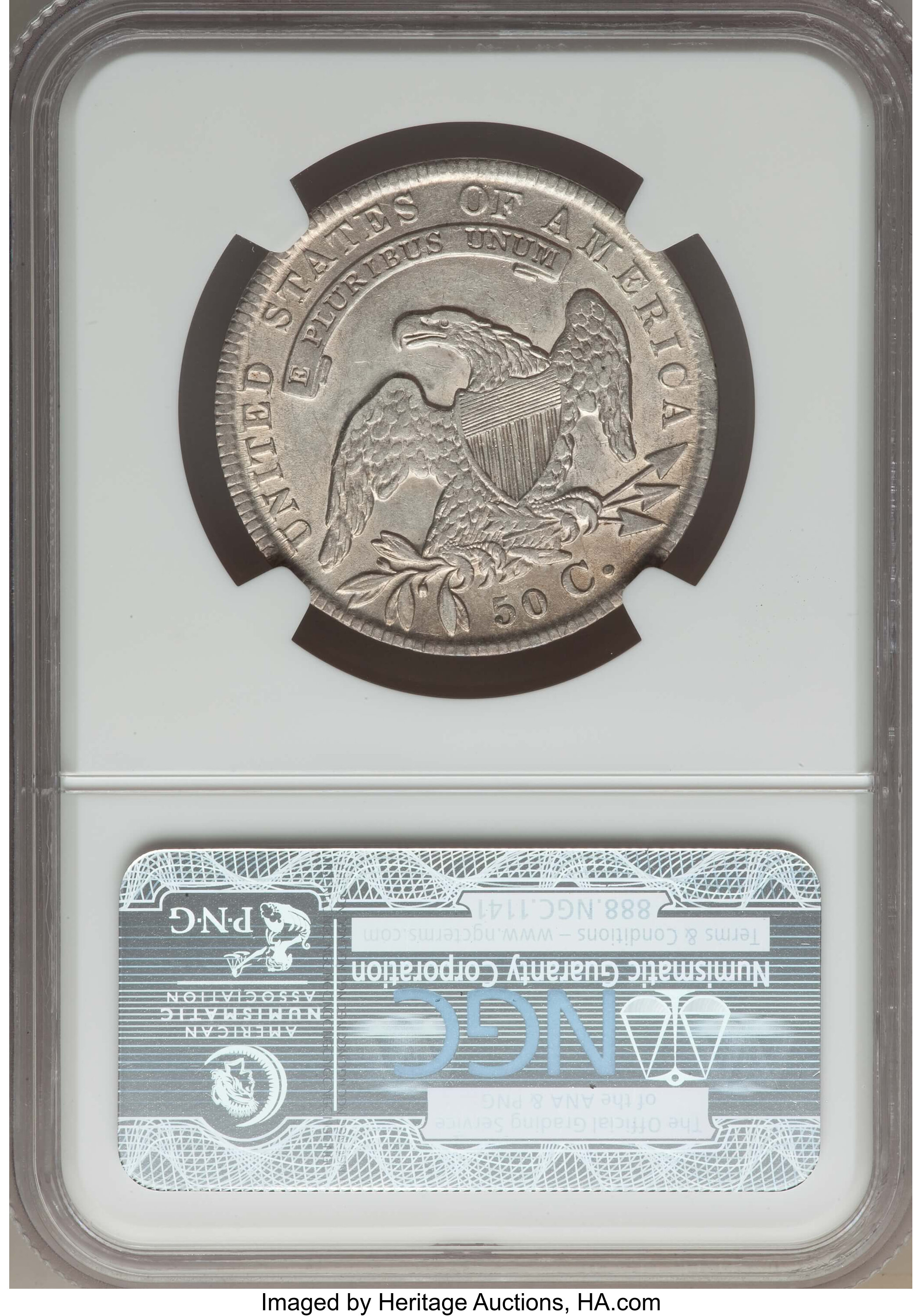 image for: 1834 50C Small Date, Small Letters, O-111, R.1, AU50 NGC. Ex: Skidaway Island Collection. NGC Census: (5/27). PCGS Populati...