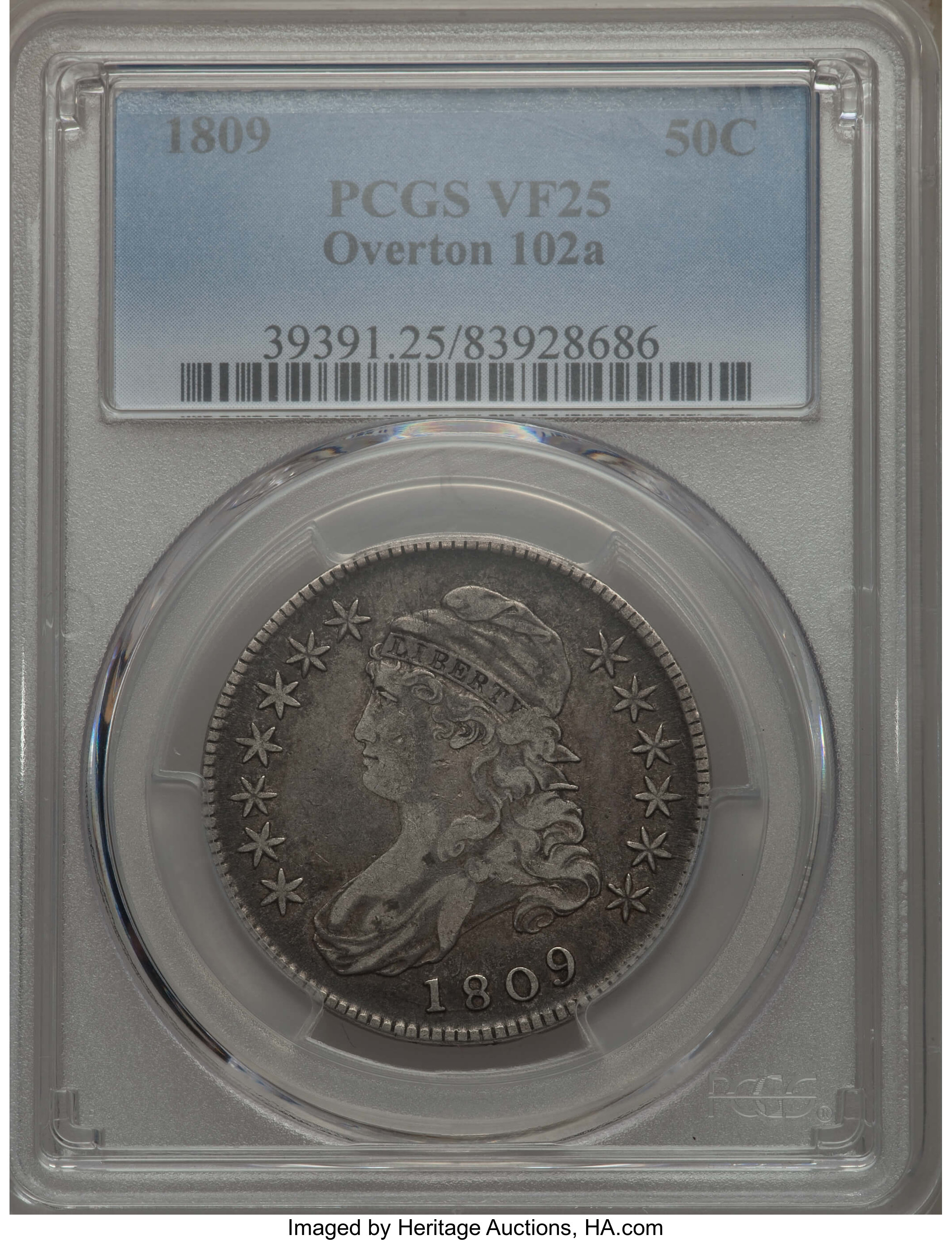 image for: 1809 50C Normal Edge, O-102a, R.1, VF25 PCGS. PCGS Population: (2/22). NGC Census: (1/23).  ...