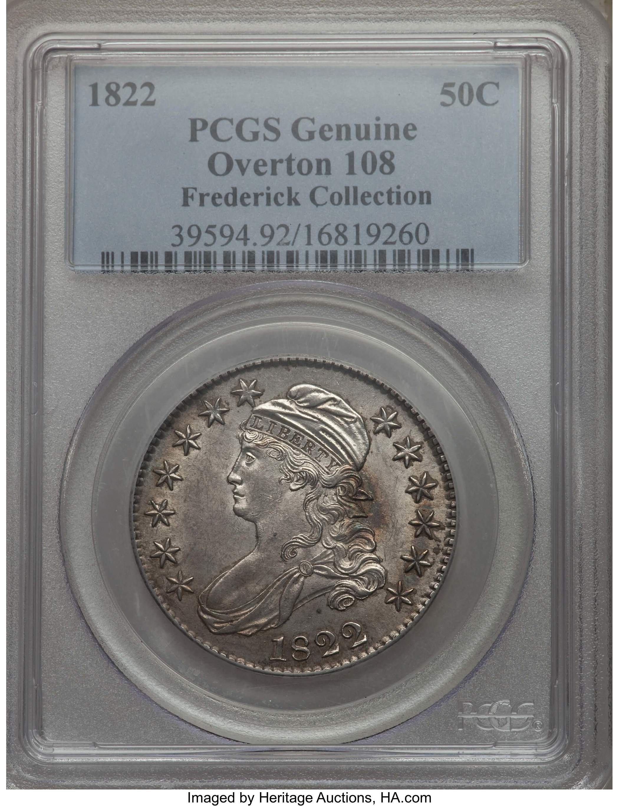 image for: 1822 50C O-108, R.3, -- Cleaning -- PCGS Genuine. From The Donald R. Frederick Collection of Early U.S. Coinage: Bayside ...