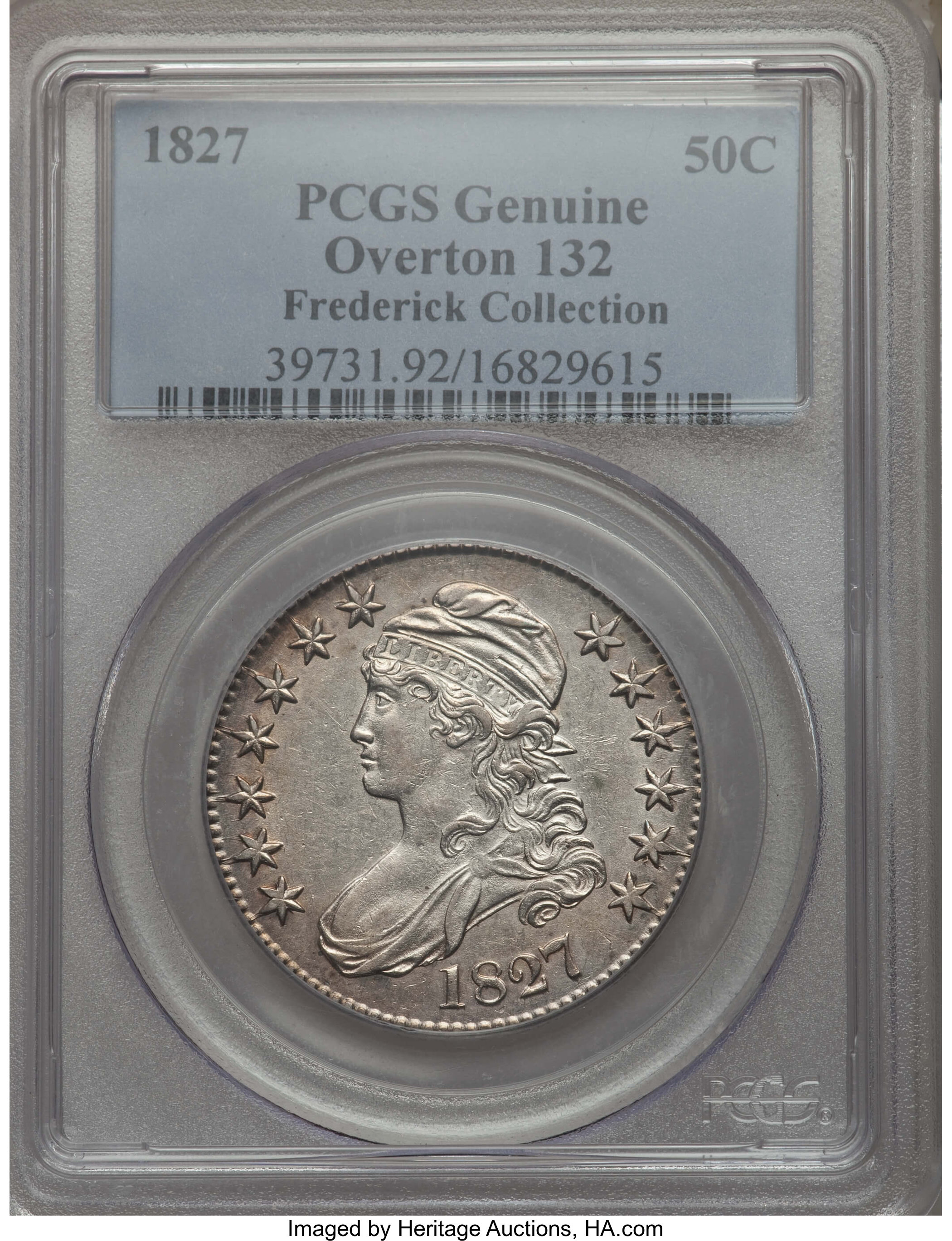 image for: 1827 50C Square Base 2, O-132, R.3, -- Cleaning -- PCGS Genuine. From The Donald R. Frederick Collection of Early U.S. Co...