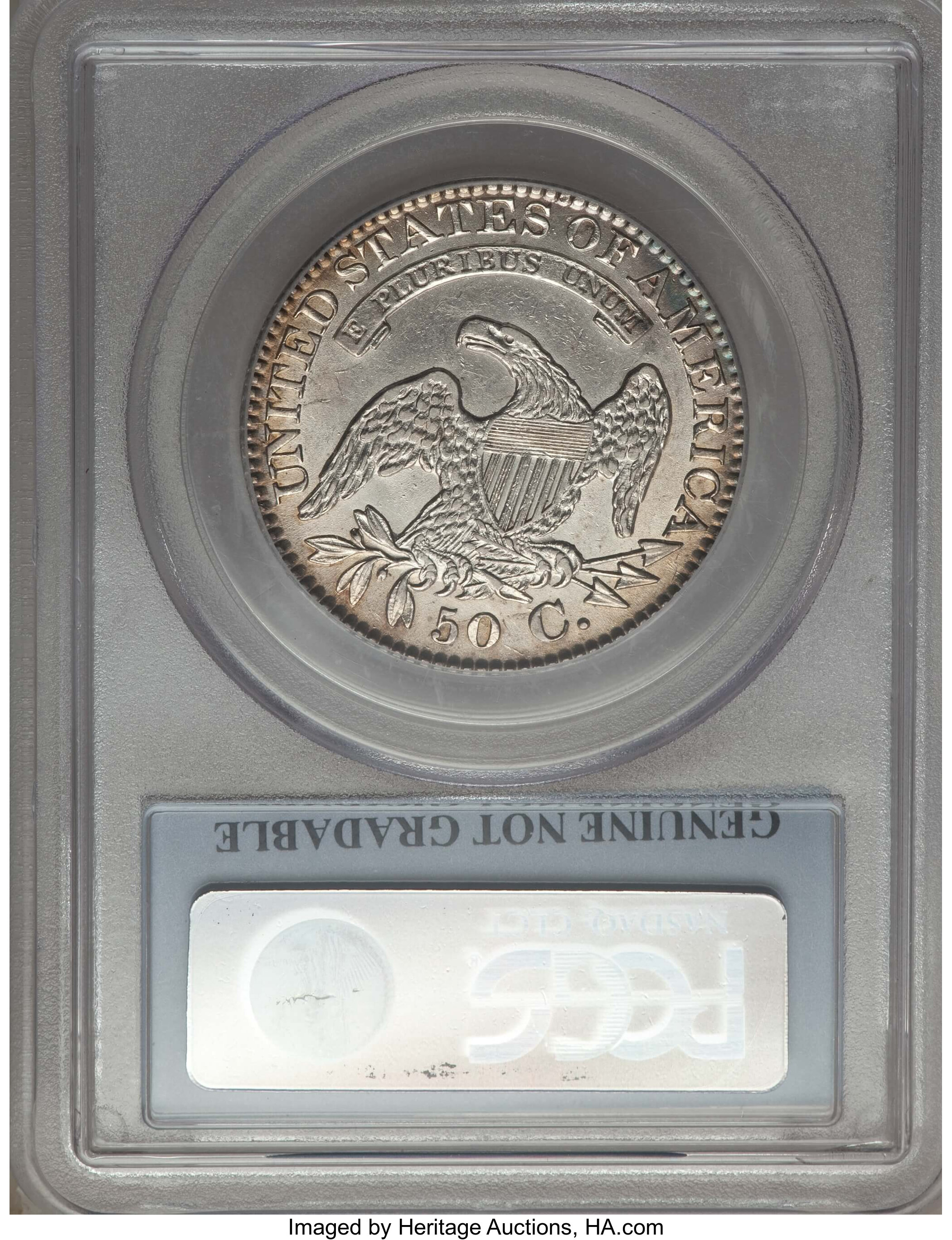 image for: 1827 50C Square Base 2, O-132, R.3, -- Cleaning -- PCGS Genuine. From The Donald R. Frederick Collection of Early U.S. Co...