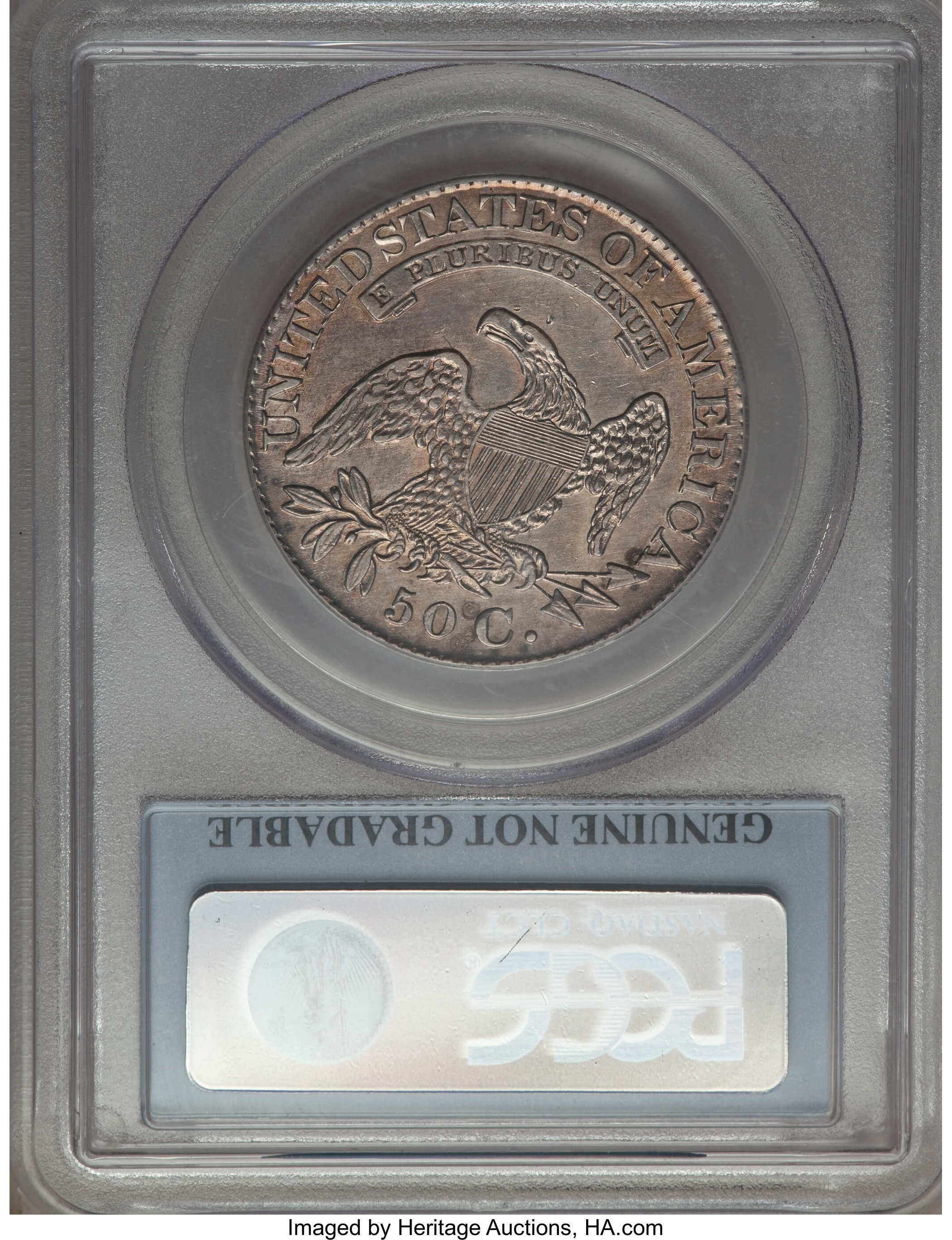 image for: 1828 50C Curl Base 2, Knob, O-107, R.2, -- Cleaning -- PCGS Genuine.  From The Donald R. Frederick Collection of Early U....