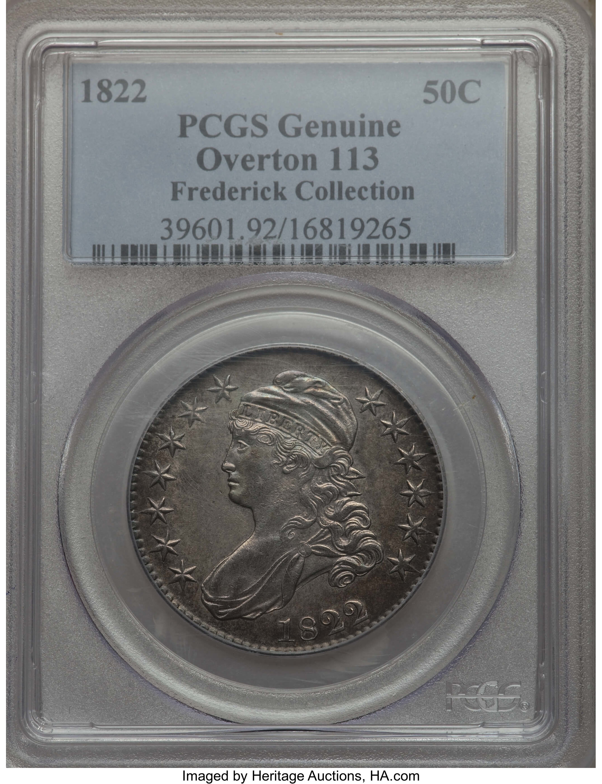 image for: 1822 50C O-113, R.3, -- Cleaning -- PCGS Genuine.  From The Donald R. Frederick Collection of Early U.S. Coinage: Bayside...