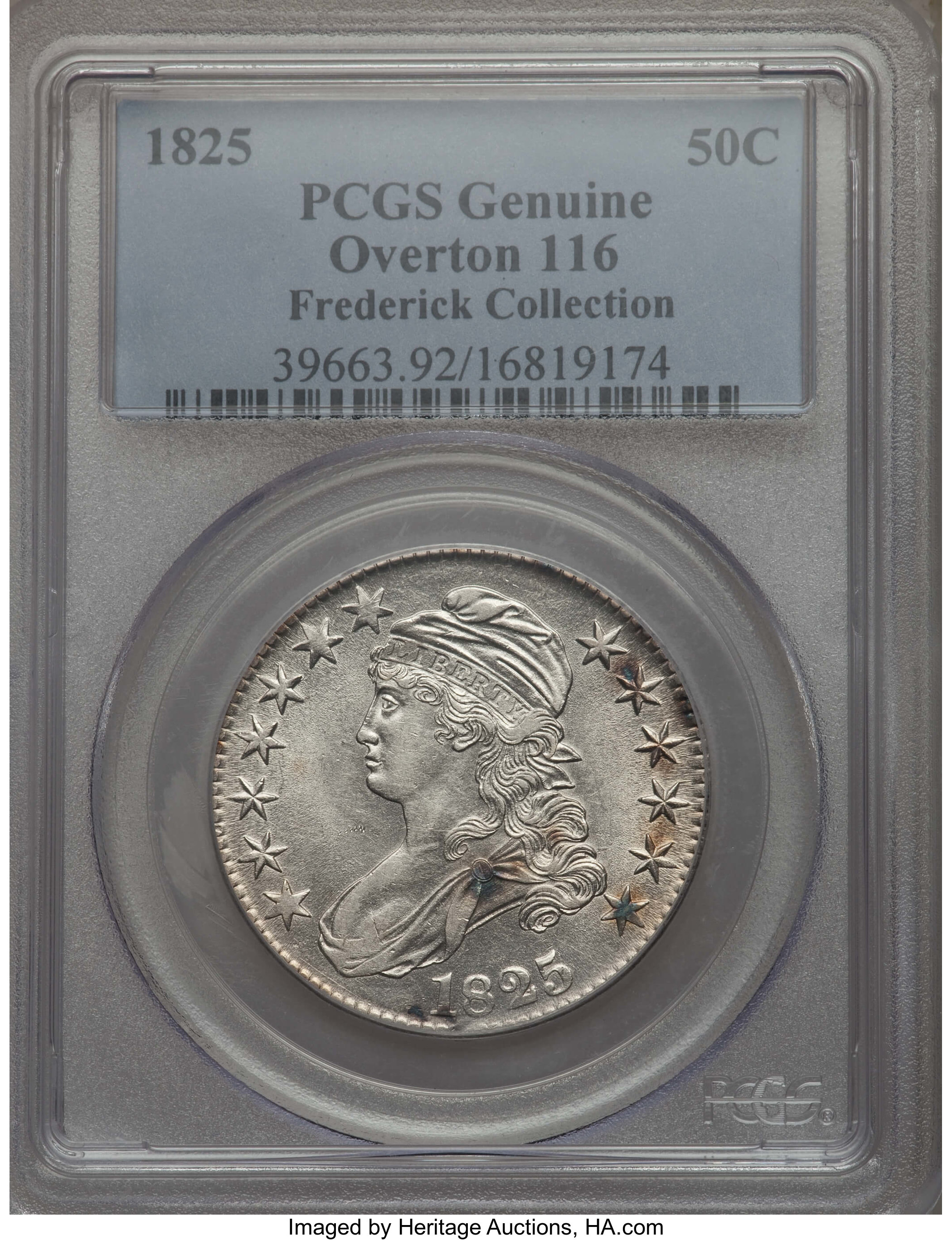 image for: 1825 50C O-116, R.3, -- Cleaning -- PCGS Genuine.  Mintage 2,900,000. From The Donald R. Frederick Collection of Early U....