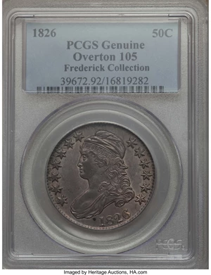 image for: 1826 50C O-105, R.3, -- Cleaning -- PCGS Genuine. From The Donald R. Frederick Collection of Early U.S. Coinage: Bayside ...