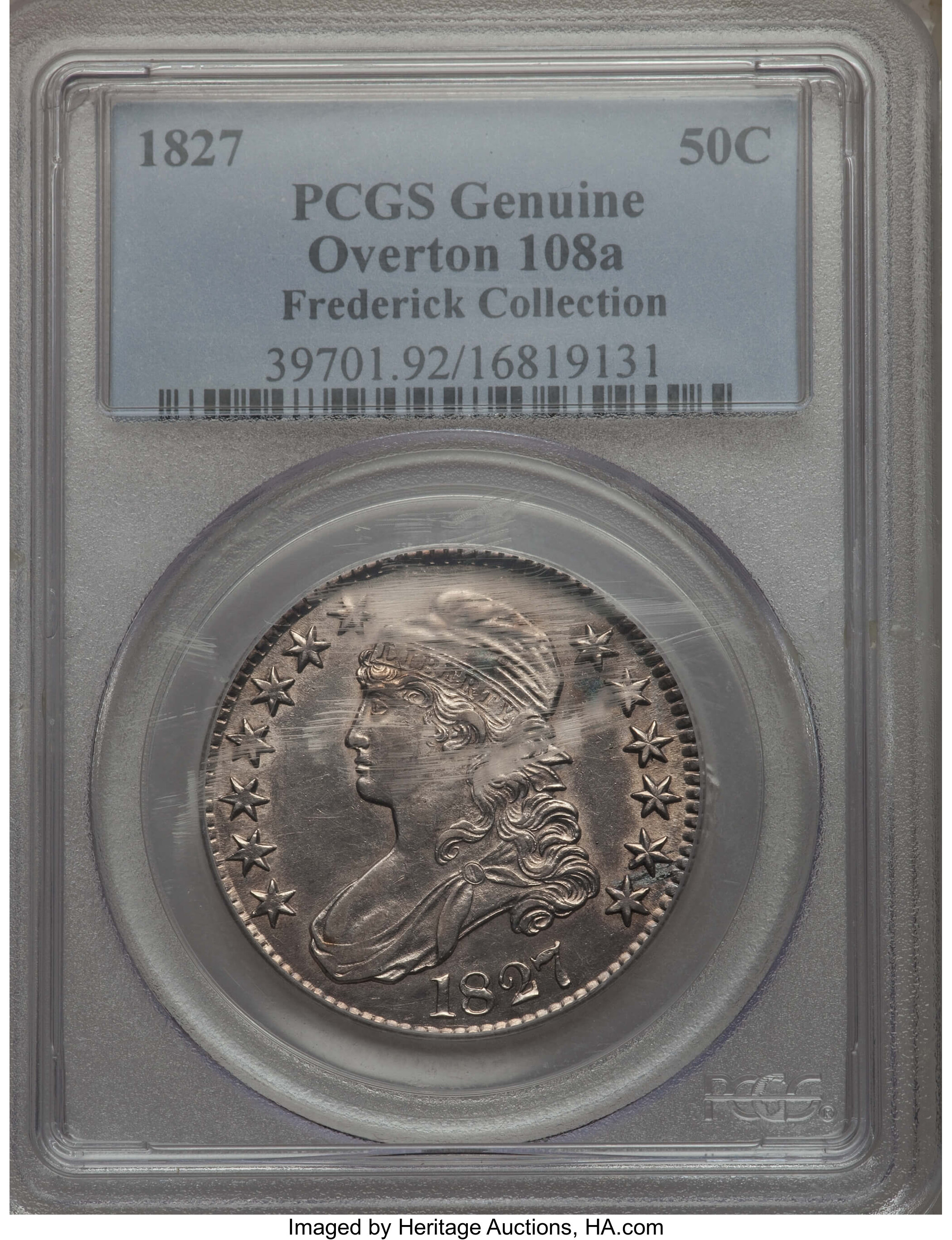 image for: 1827 50C Square Base 2, O-108a, Low R.4, -- Cleaning -- PCGS Genuine. From The Donald R. Frederick Collection of Early U....