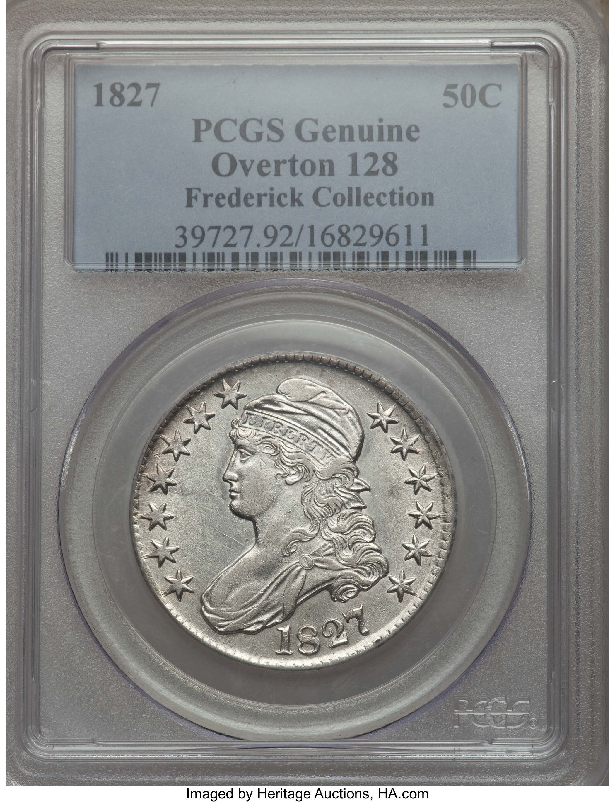 image for: 1827 50C Square Base 2, O-128, Low R.4, -- Cleaning -- PCGS Genuine.  From The Donald R. Frederick Collection of Early U....