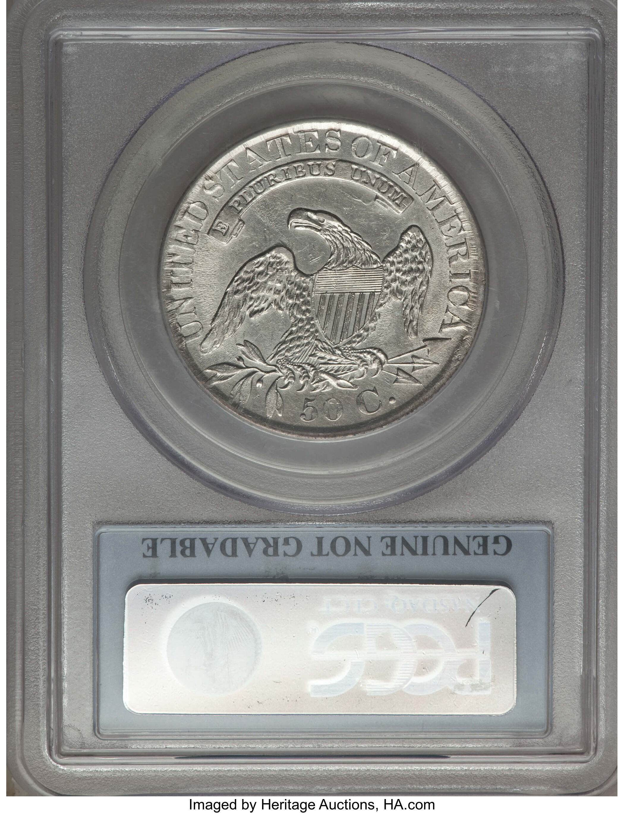 image for: 1827 50C Square Base 2, O-128, Low R.4, -- Cleaning -- PCGS Genuine.  From The Donald R. Frederick Collection of Early U....