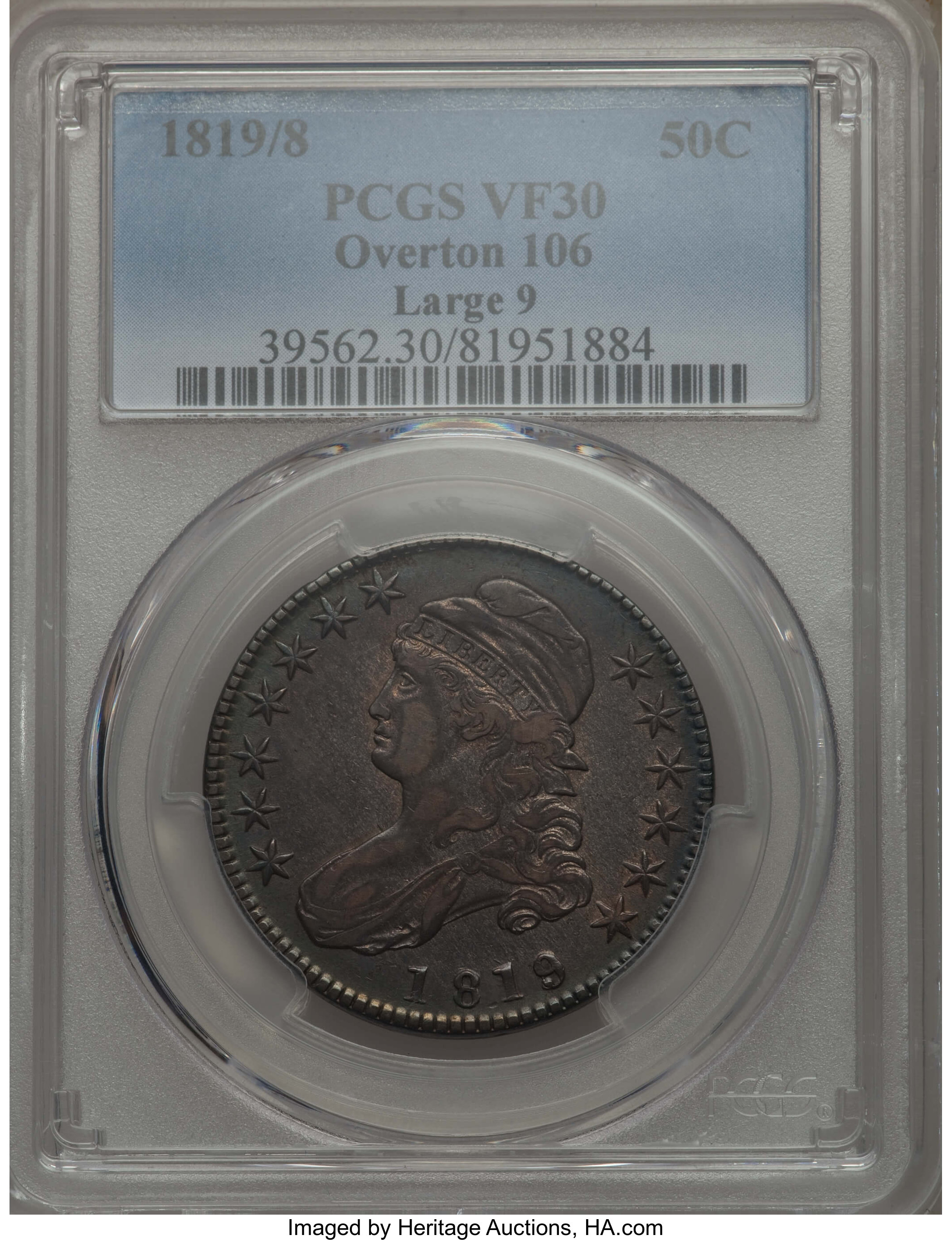 image for: 1819/8 50C Large 9, O-106, R.4, VF30 PCGS. PCGS Population: (2/6). NGC Census: (1/7).  From The Southeast Kansas Coll...
