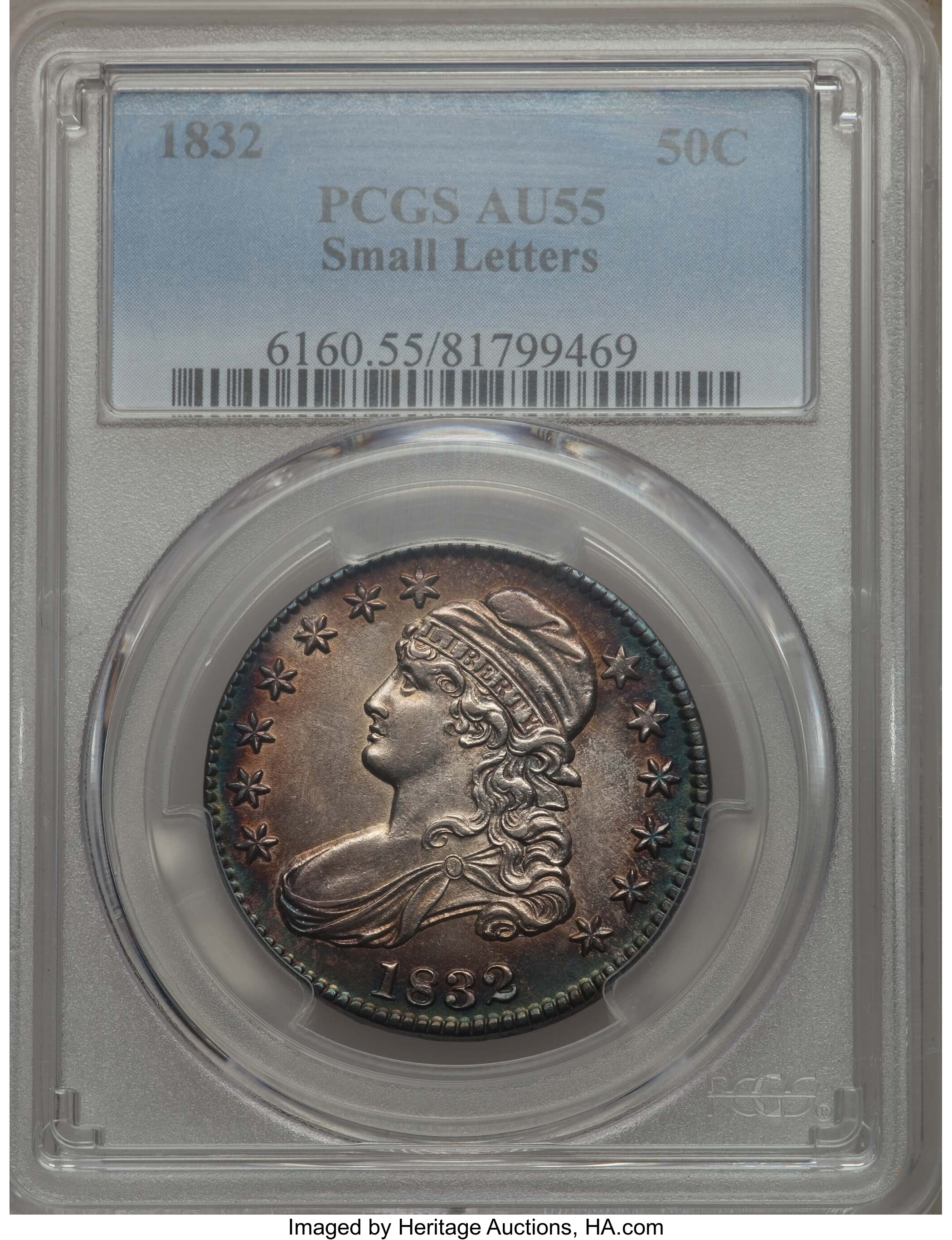 image for: 1832 50C Small Letters, O-102, R.1, AU55 PCGS. PCGS Population: (2/2). NGC Census: (5/12).  Mintage 4,797,000. From T...
