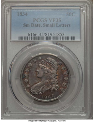 image for: 1834 50C Small Date, Small Letters, O-110, R.4, VF35 PCGS. PCGS Population: (0/0). NGC Census: (0/0).From The Southea...