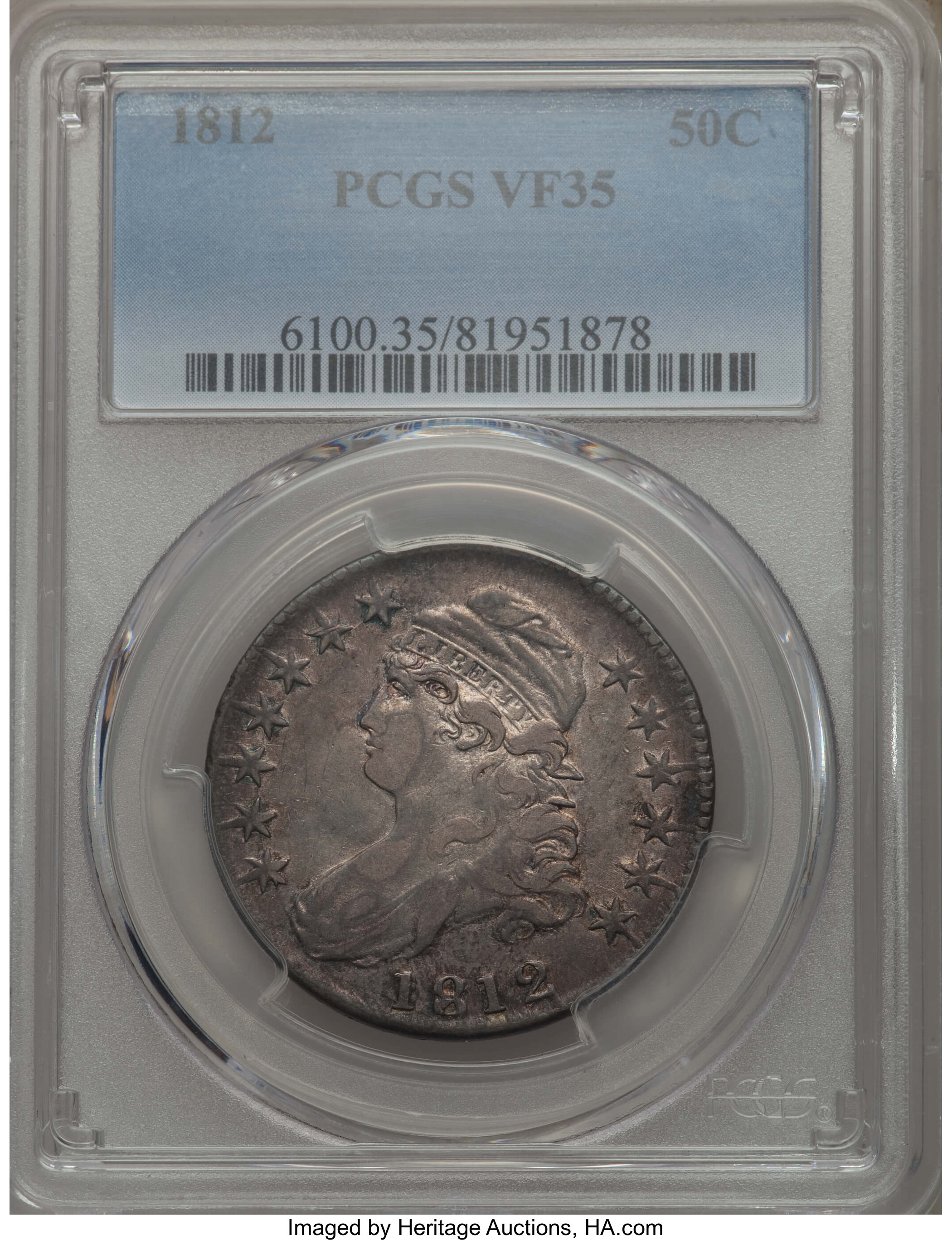 image for: 1812 50C Large 8, O-106, R.3, VF35 PCGS. PCGS Population: (3/9). NGC Census: (3/15).  Mintage 1,628,059. From The Sou...