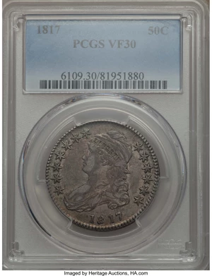 image for: 1817 50C 181.7, O-103, R.2, VF30 PCGS. PCGS Population: (2/29). NGC Census: (3/23). From The Southeast Kansas Collec...