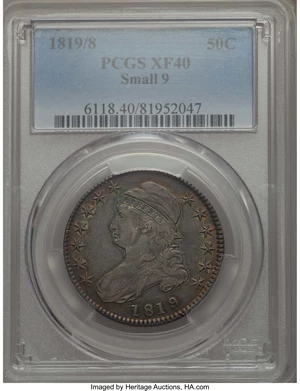 image for: 1819/8 50C Small 9, O-101, R.1, XF40 PCGS. PCGS Population: (5/19). NGC Census: (4/34). CDN: $130 Whsle. Bid for problem-fr...