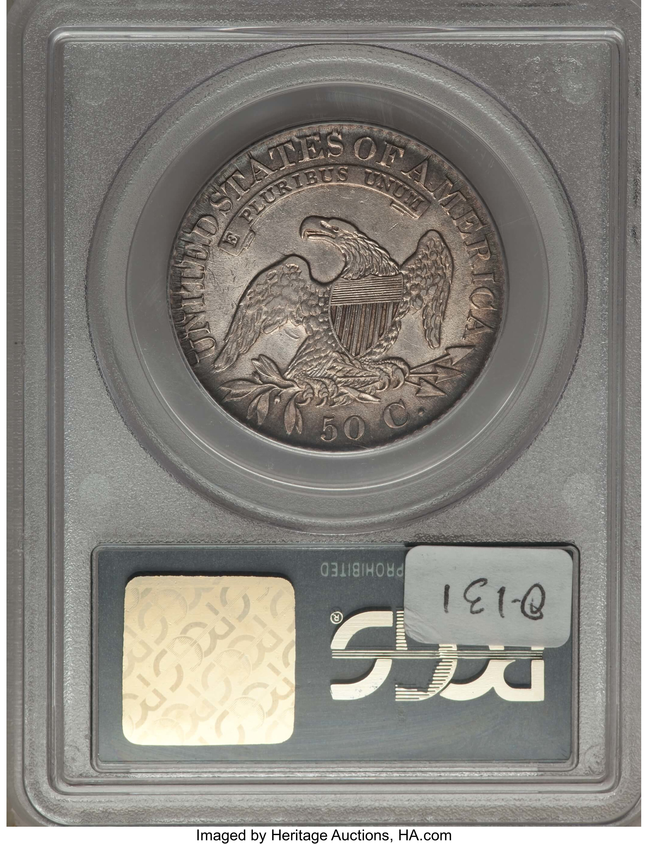 image for: 1827 50C Square Base 2, O-131, R.2, XF45 PCGS. PCGS Population: (2/11). NGC Census: (3/10).  Mintage 5,493,400. From ...