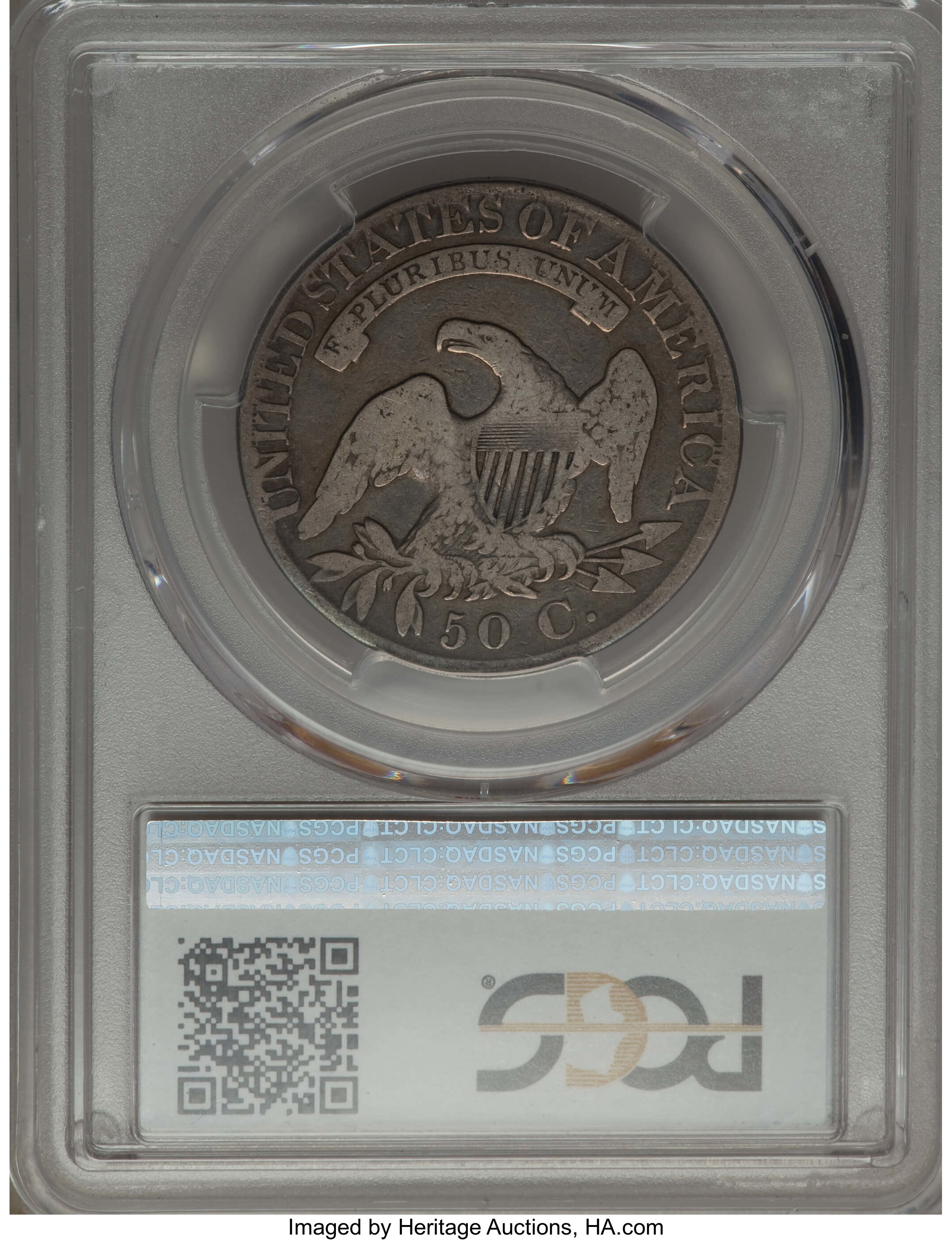 image for: 1827 50C Square Base 2, O-144, High R.5, VG8 PCGS. PCGS Population: (3/12). NGC Census: (0/4). CDN: $62 Whsle. Bid for prob...