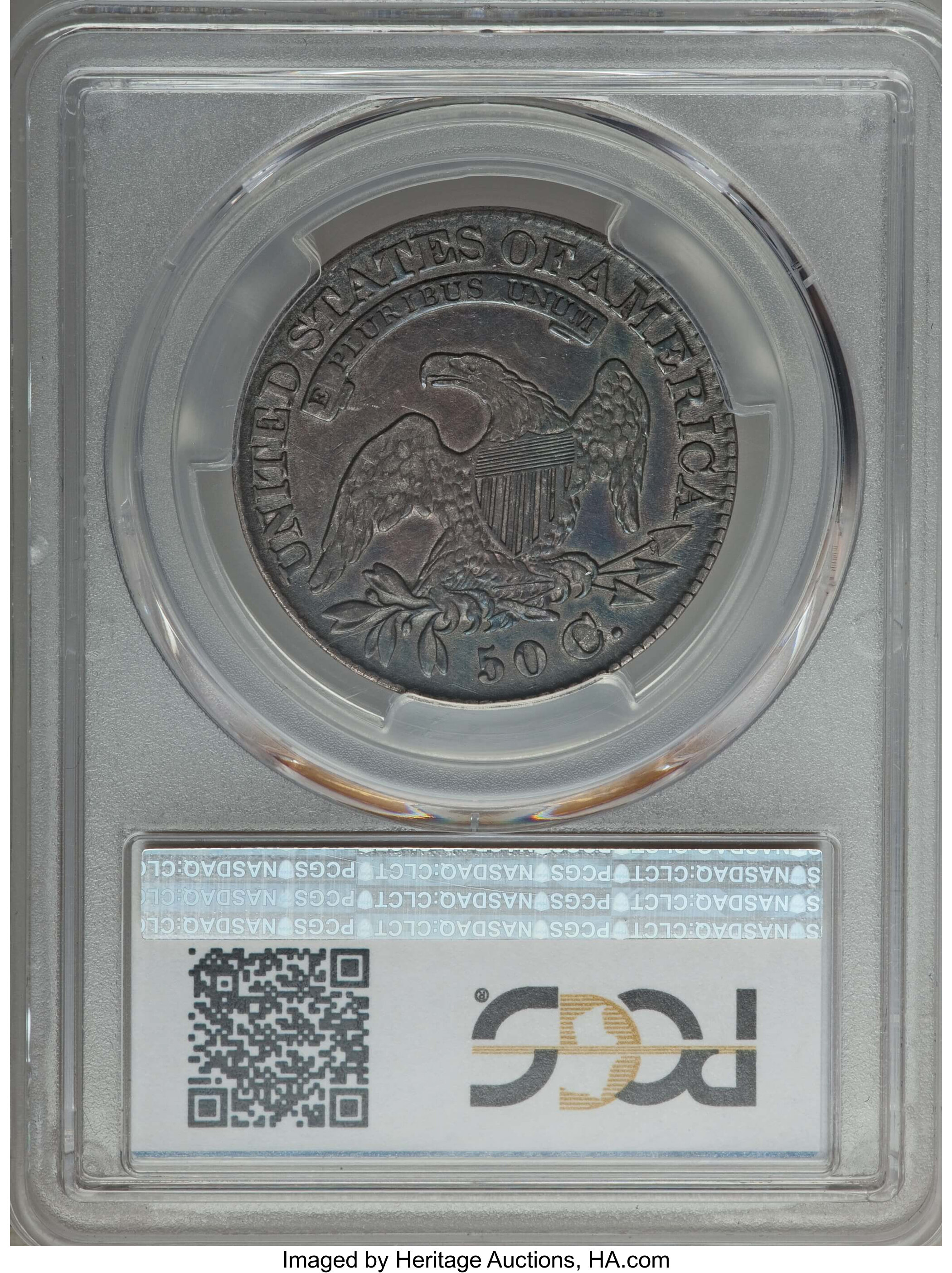 image for: 1828 50C Square Base 2, Small 8s, Large Letters, O-117, R.1, XF40 PCGS. PCGS Population: (3/18). NGC Census: (2/30). CDN: $...