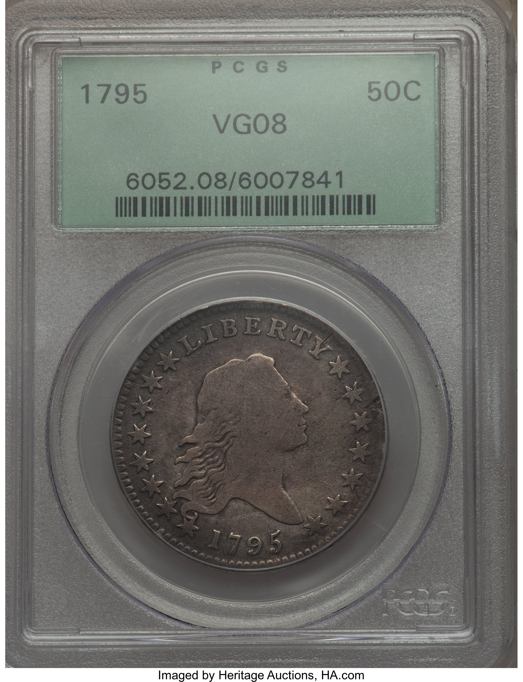 image for: 1795 50C 2 Leaves, O-105a, T-25, R.4, VG8 PCGS....