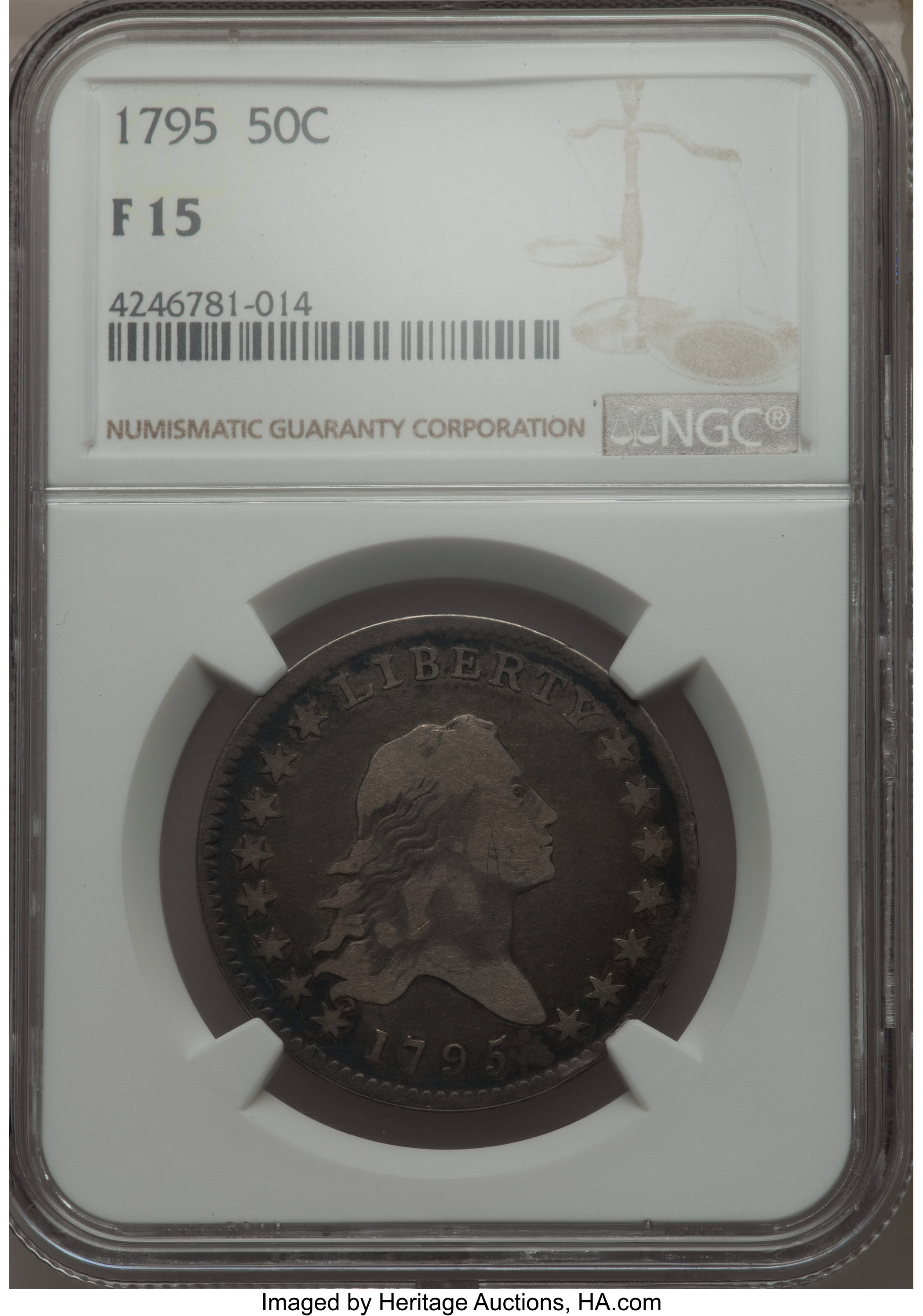 image for: 1795 50C 2 Leaves, O-116, T-11, R.4, Fine 15 NGC....